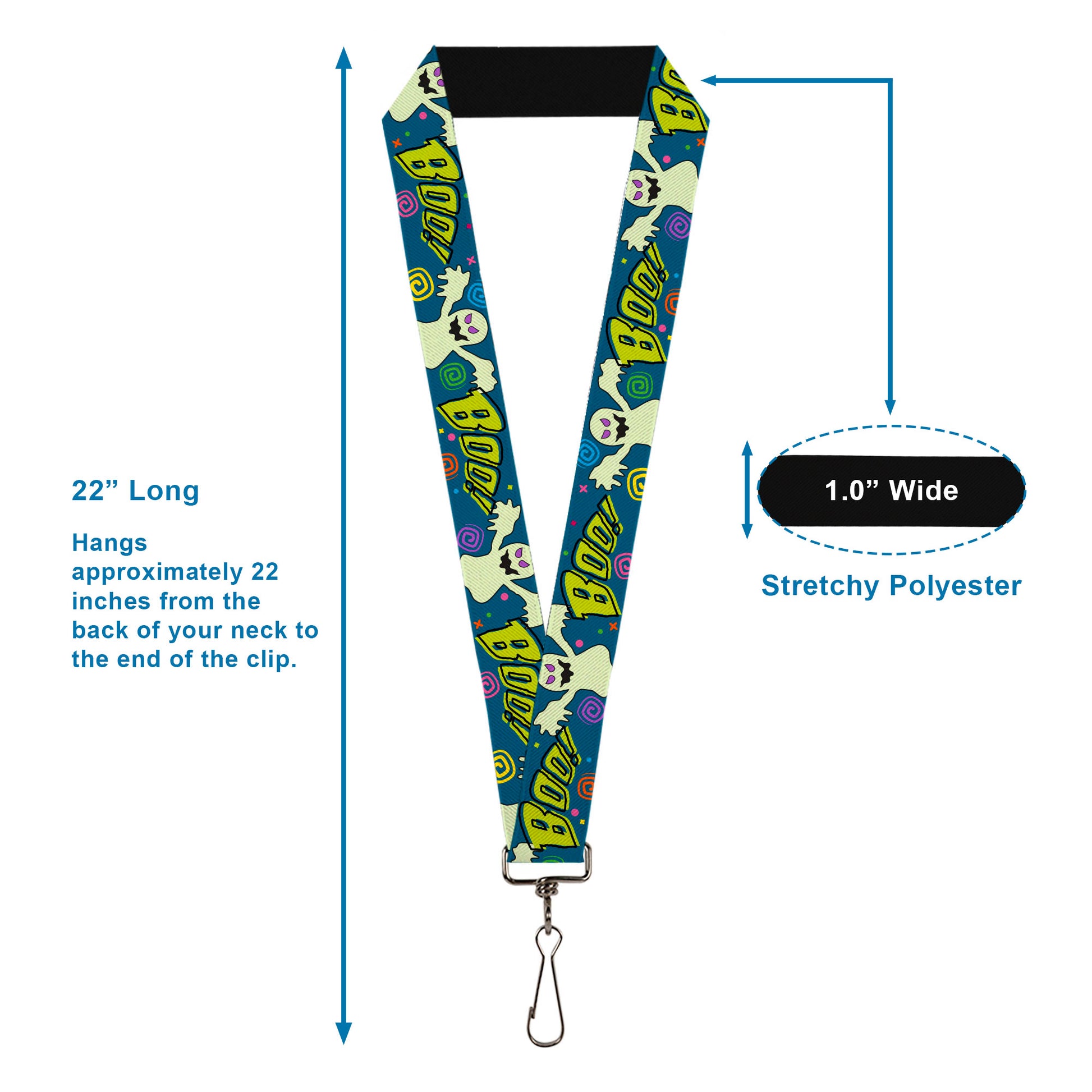 Lanyard - 1.0" - Ghost BOO! Blue Multi Color Lanyards Buckle-Down