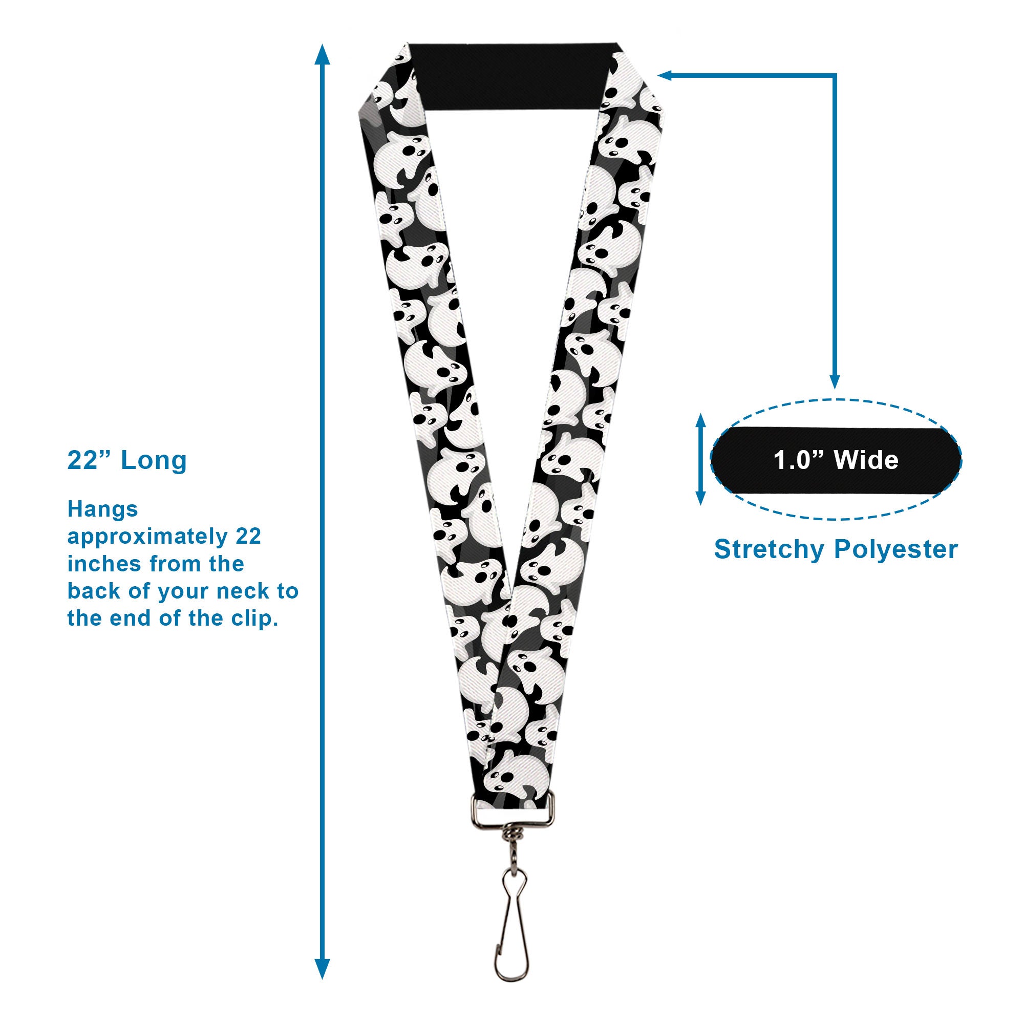 Lanyard - 1.0" - Ghosts Scattered Black White Lanyards Buckle-Down