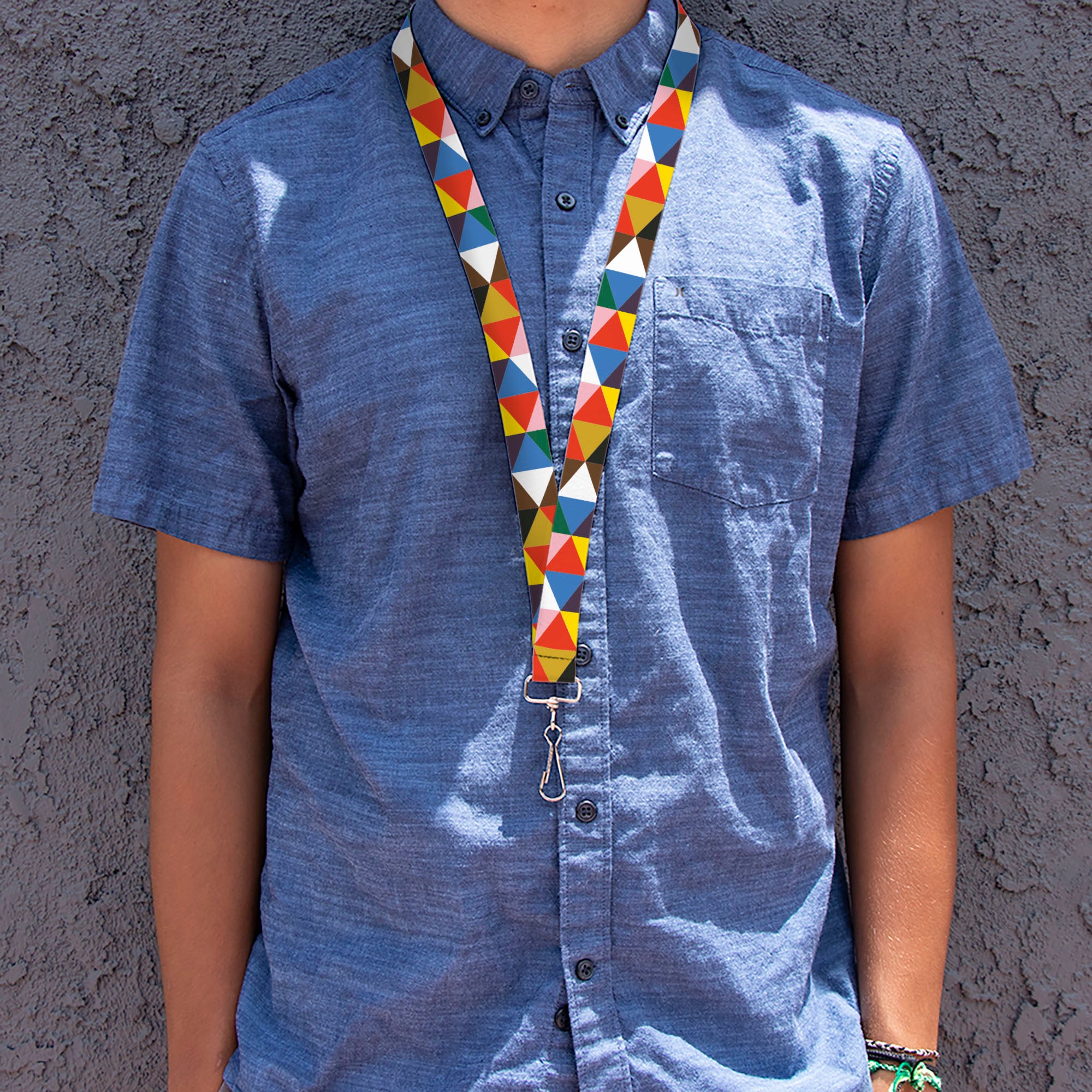 Lanyard - 1.0" - Geometric Triangle Blocks Multi Color Lanyards Buckle-Down
