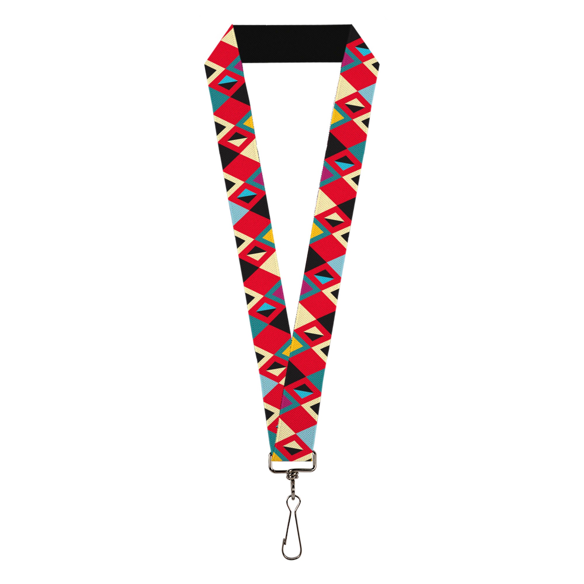 Lanyard - 1.0" - Geometric9 Black Red Turquoise Ivory Lanyards Buckle-Down