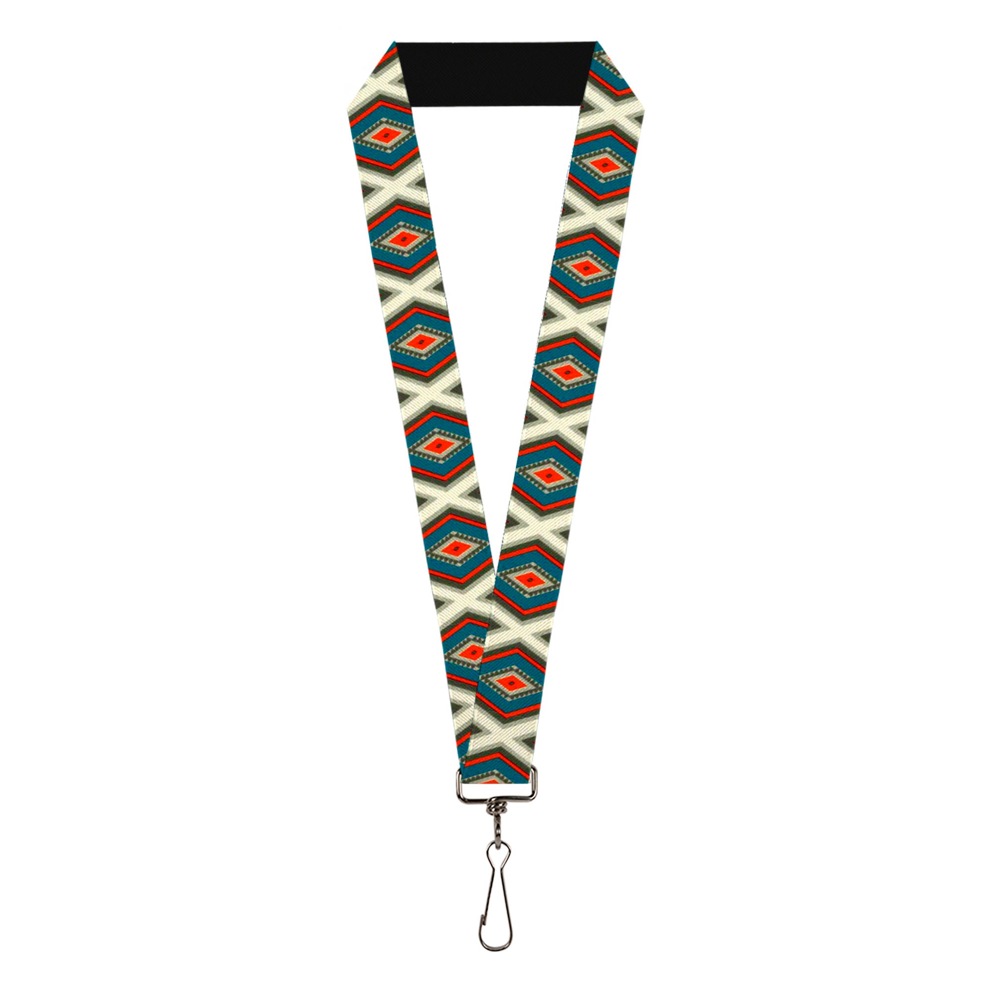 Lanyard - 1.0" - Geometric Diamonds Grays Red Turquoise Lanyards Buckle-Down