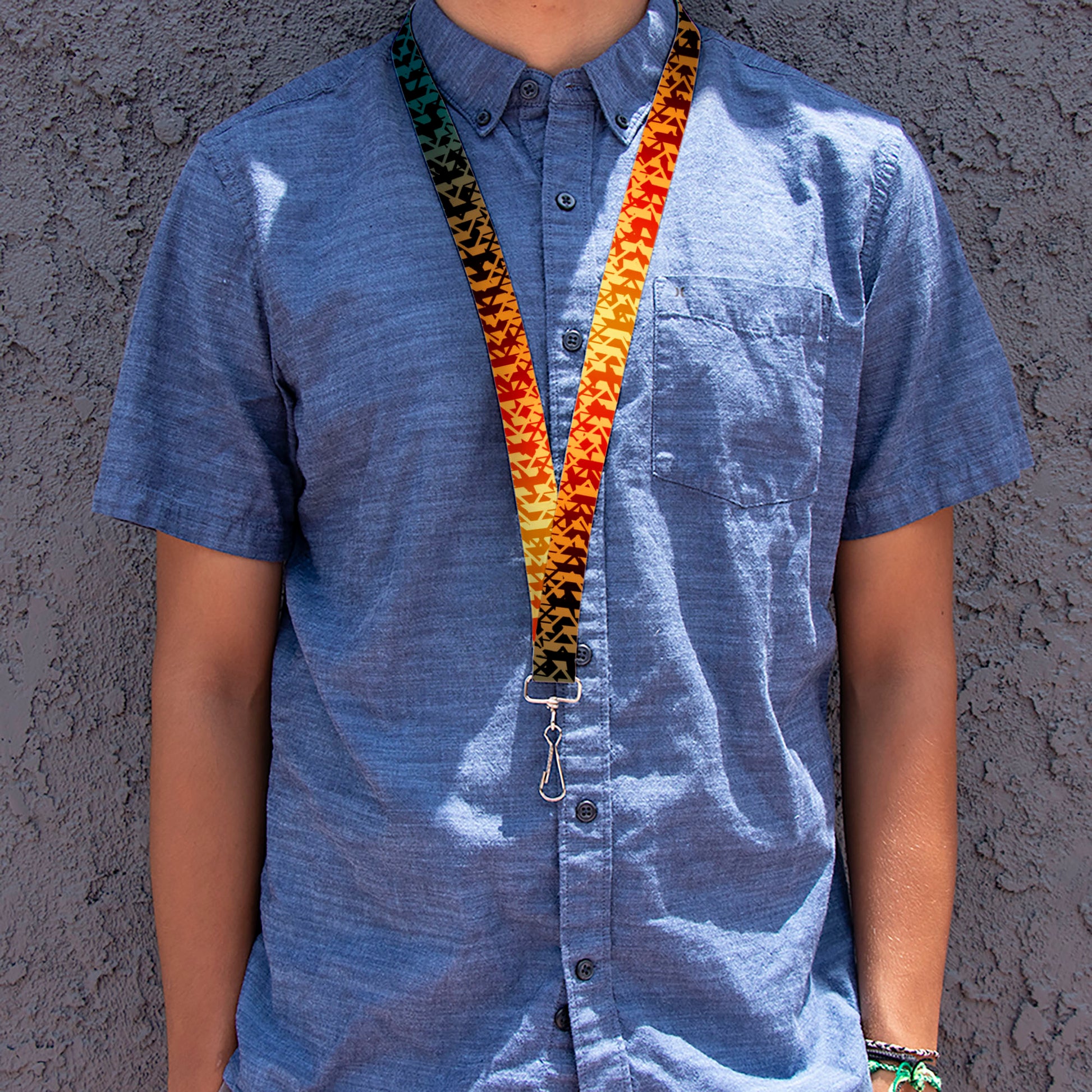 Lanyard - 1.0" - Geometric Transition Blues Reds Orange Yellows Lanyards Buckle-Down