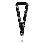 Lanyard - 1.0" - Geometric 3-D Skull Face Chevron Black Grays White Lanyards Buckle-Down