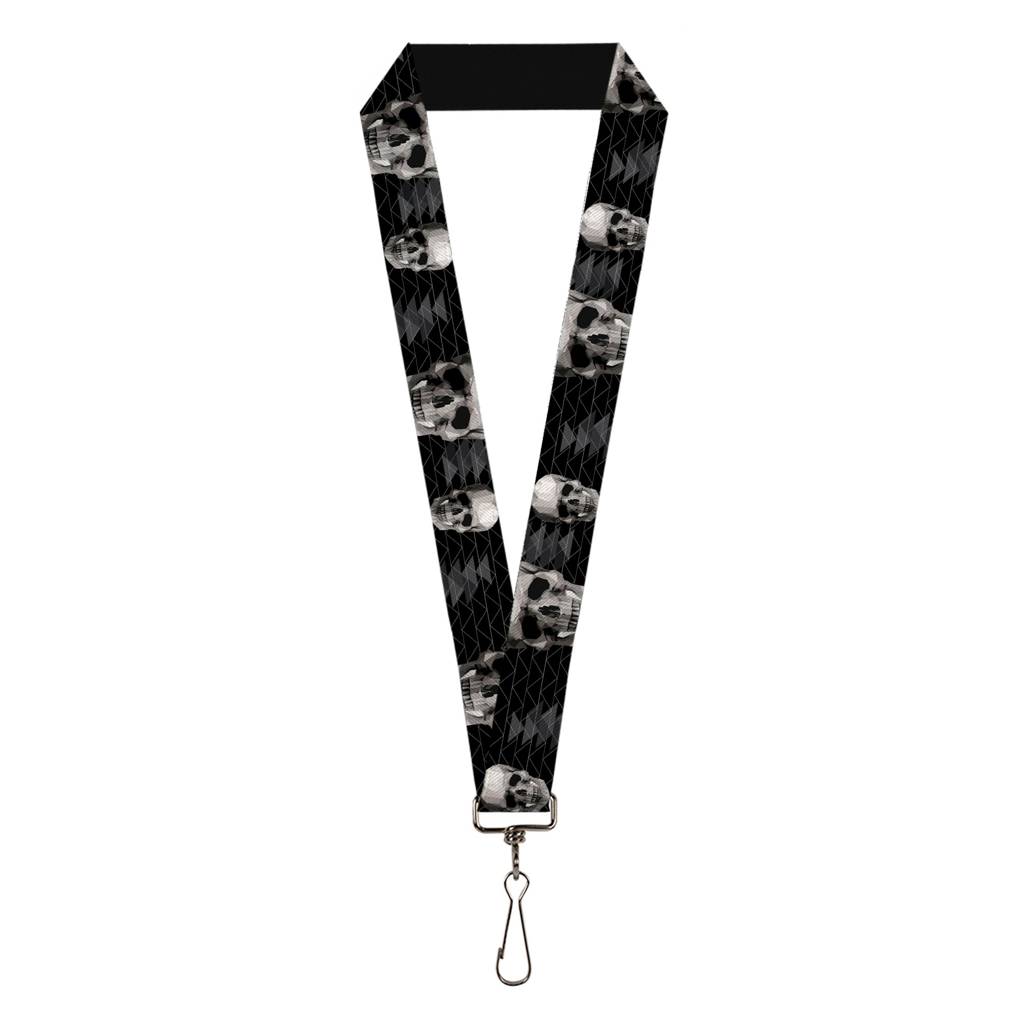 Lanyard - 1.0" - Geometric 3-D Skull Face Chevron Black Grays White Lanyards Buckle-Down