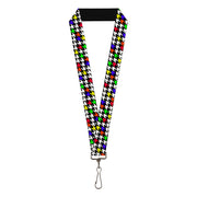 Lanyard - 1.0" - Houndstooth Black White Multi Neon Lanyards Buckle-Down