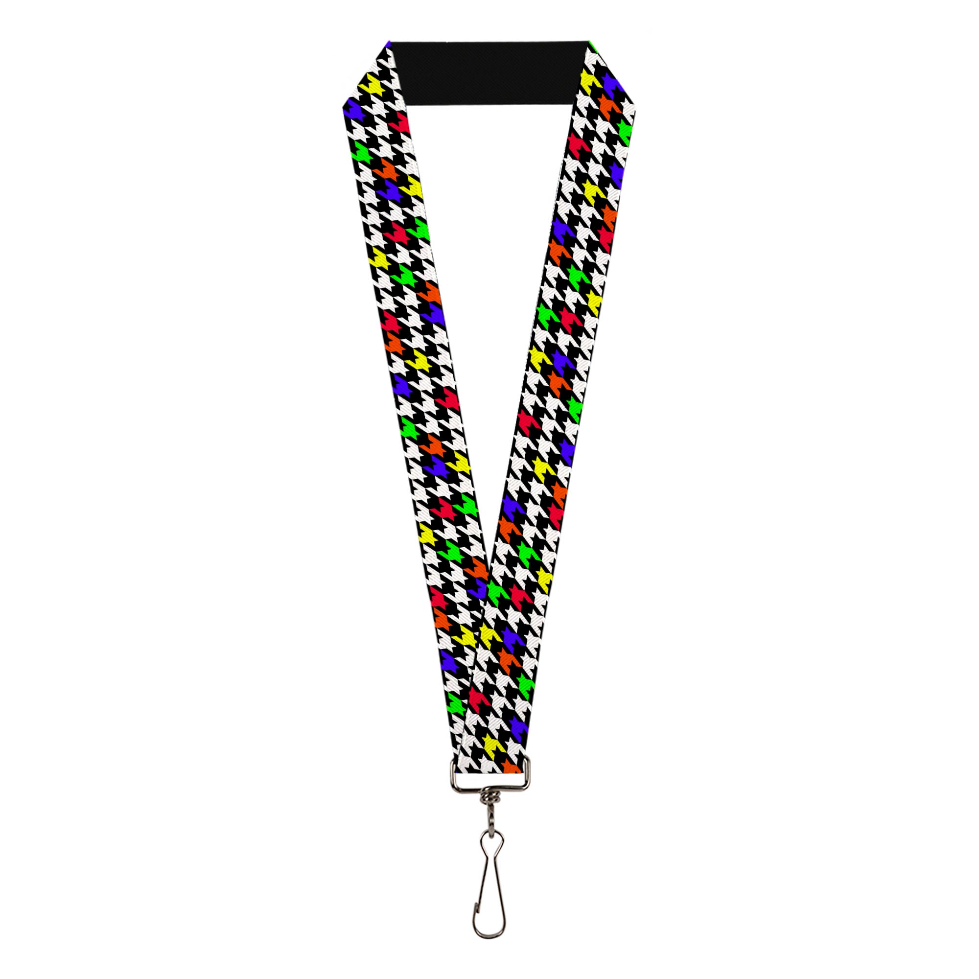 Lanyard - 1.0" - Houndstooth Black White Multi Neon Lanyards Buckle-Down