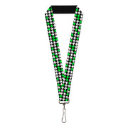 Lanyard - 1.0" - Houndstooth Black White Neon Green Lanyards Buckle-Down