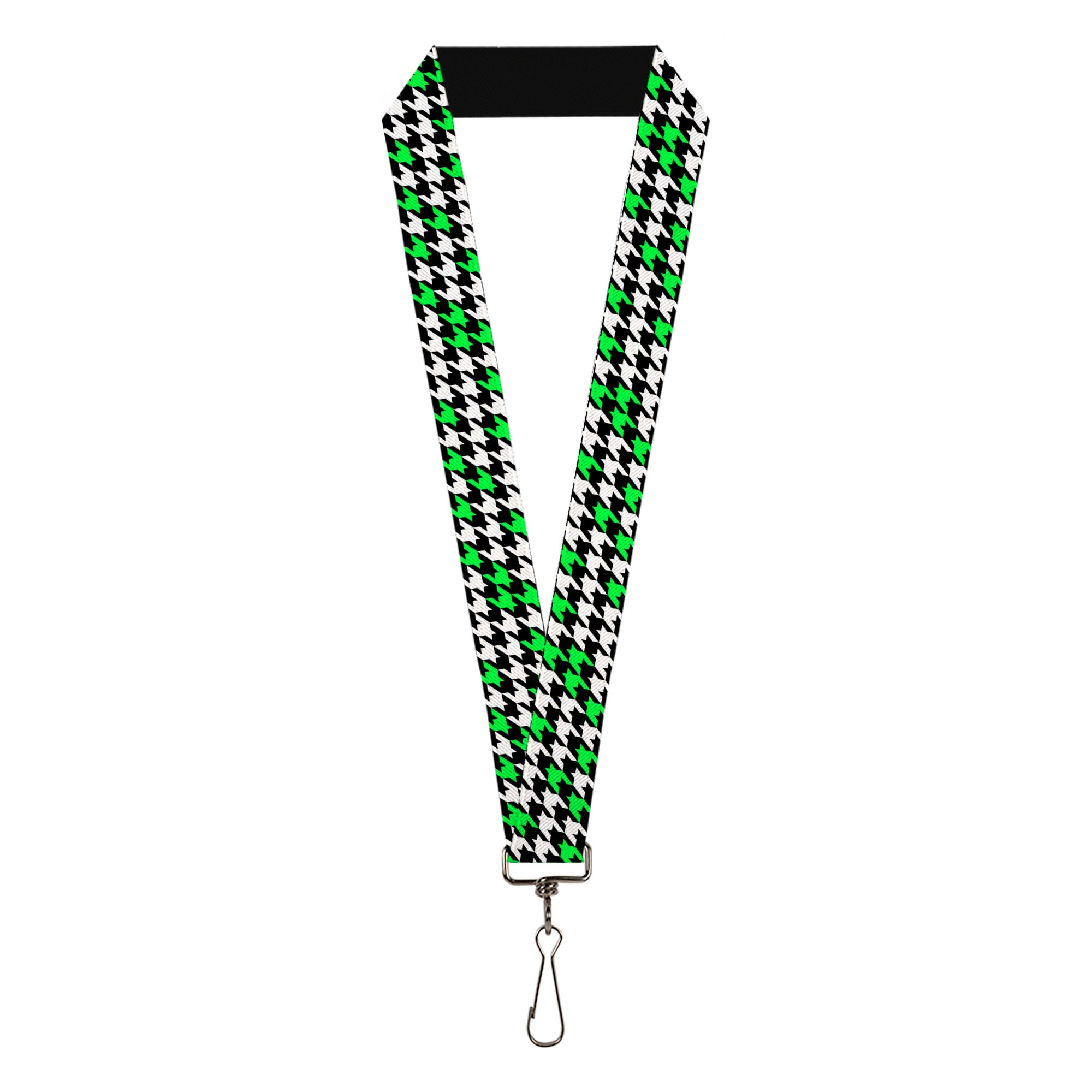 Lanyard - 1.0" - Houndstooth Black White Neon Green Lanyards Buckle-Down