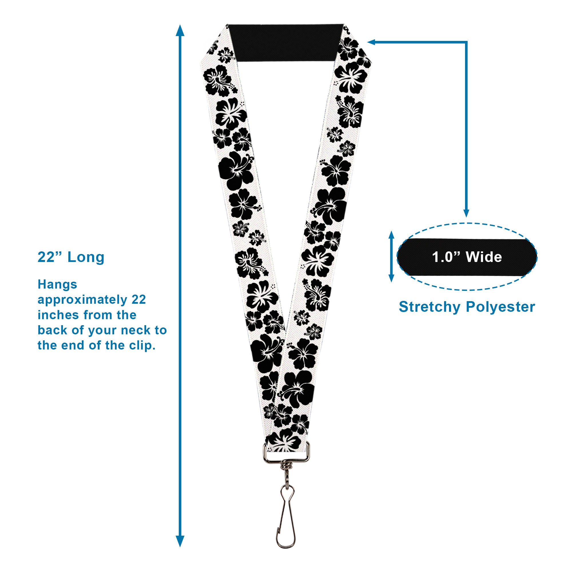 Lanyard - 1.0" - Hibiscus White Black Lanyards Buckle-Down