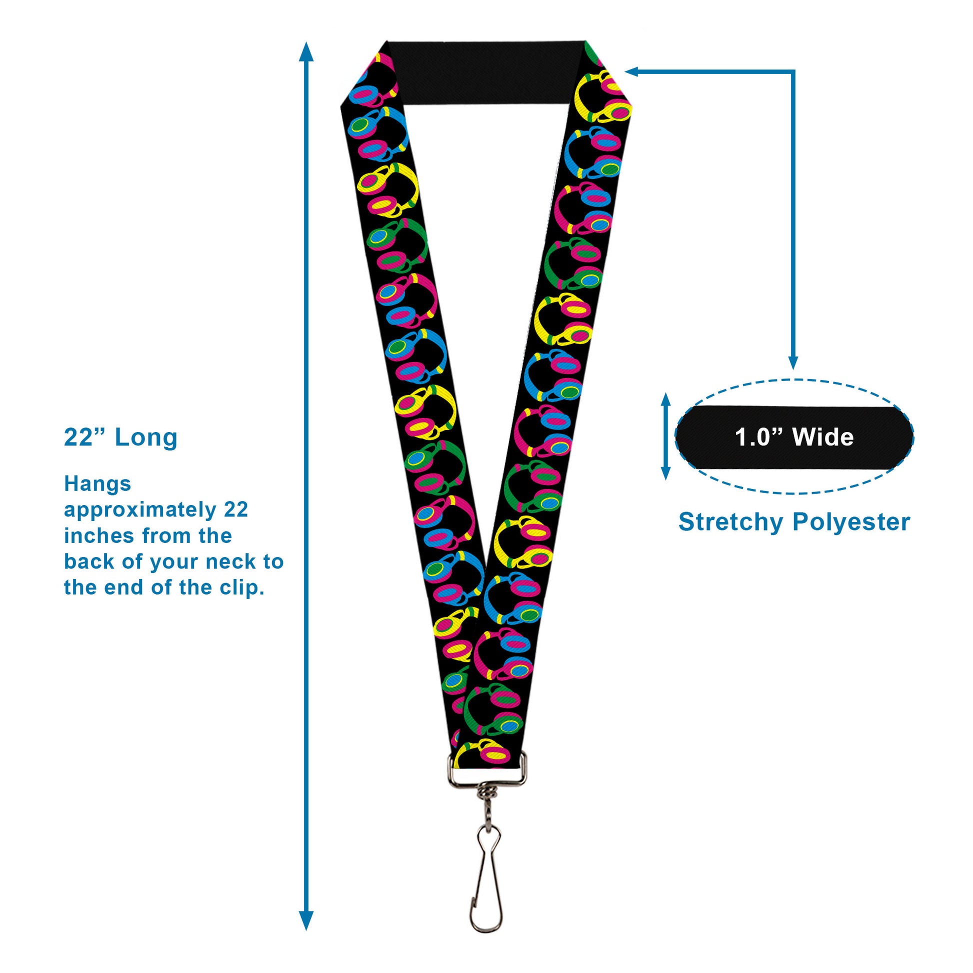 Lanyard - 1.0" - Headphones Black Neon Lanyards Buckle-Down