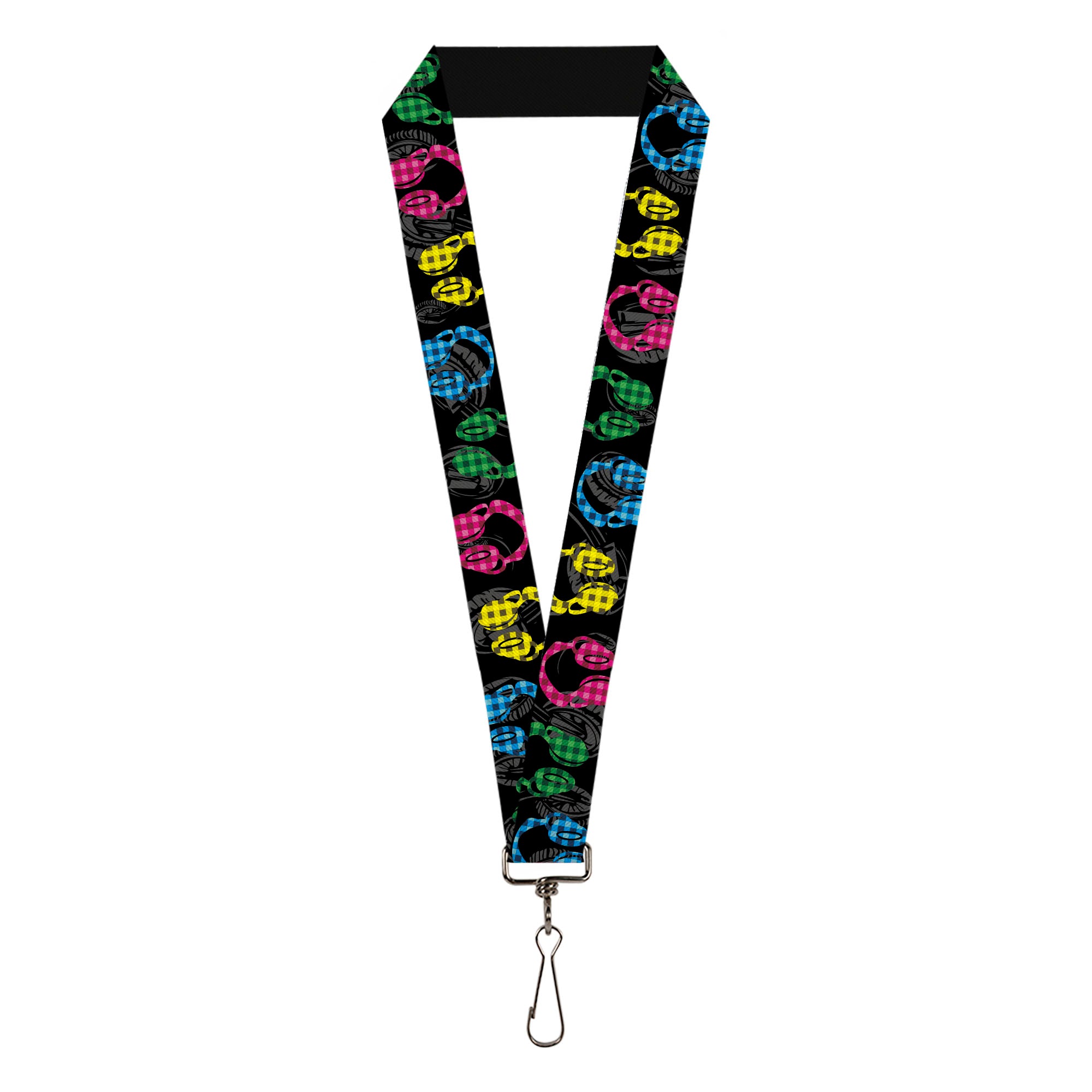 Lanyard - 1.0" - Headphones Buffalo Plaid Black Neon Lanyards Buckle-Down