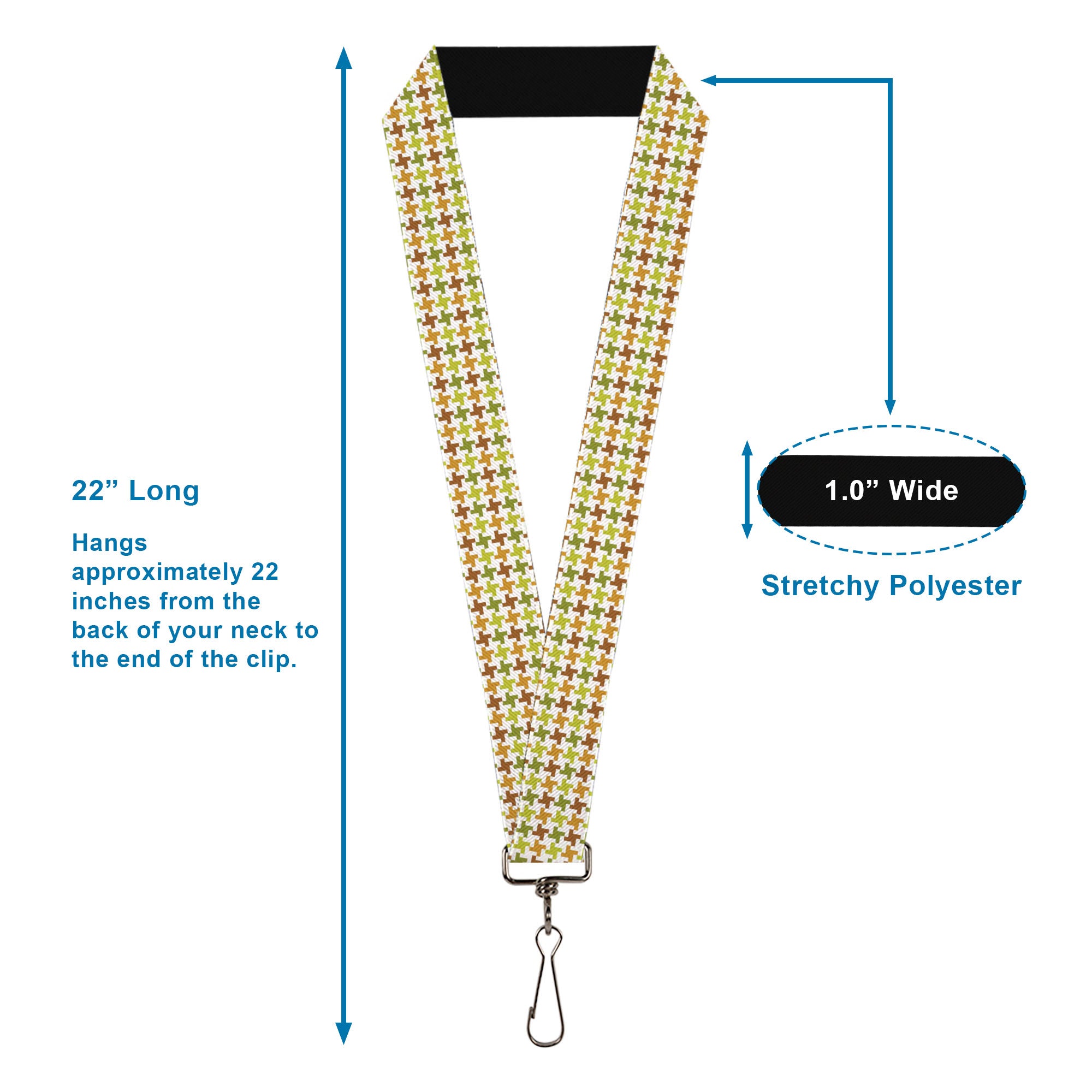 Lanyard - 1.0" - Houndstooth White Green Brown Lanyards Buckle-Down
