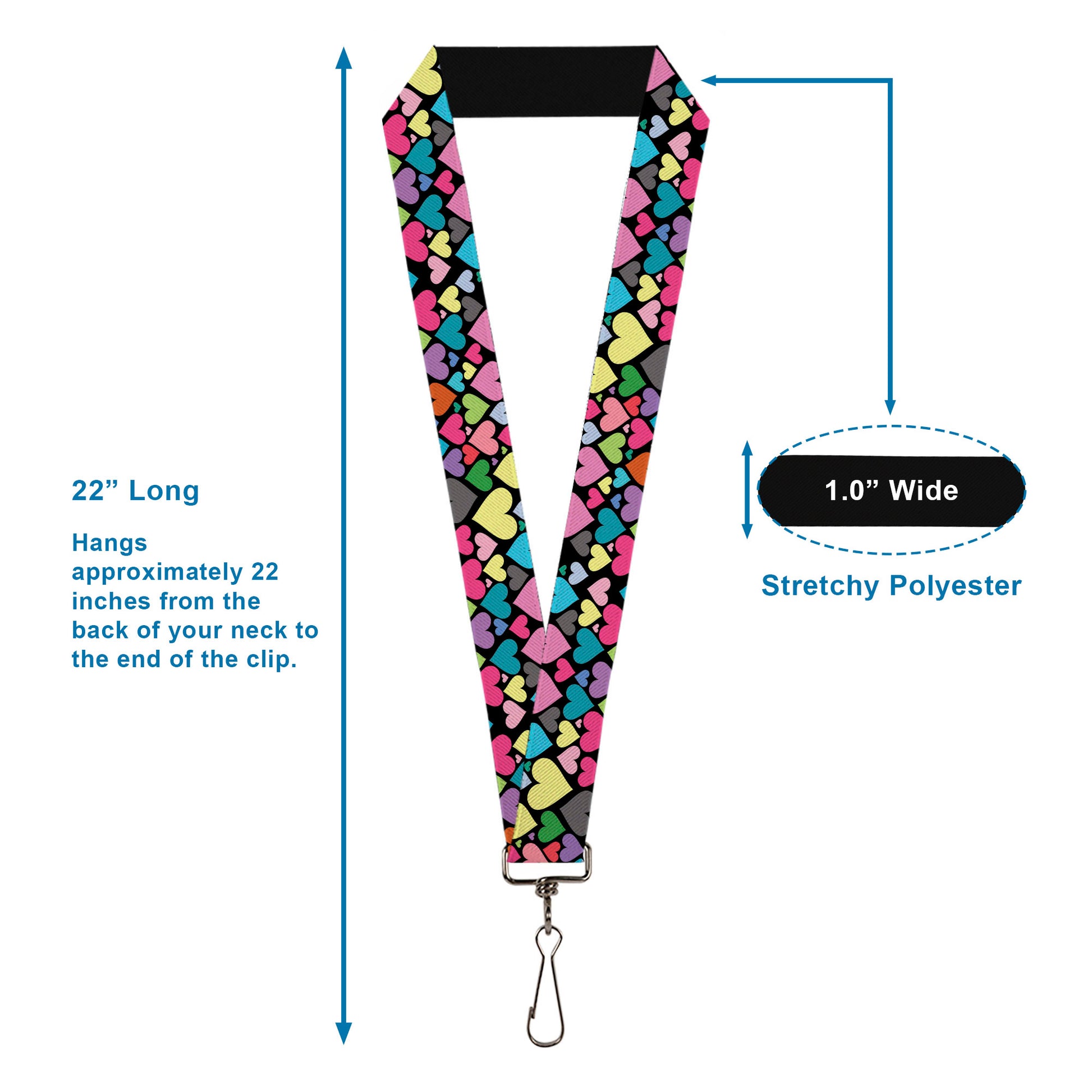 Lanyard - 1.0" - Hearts Black Multi Color Lanyards Buckle-Down