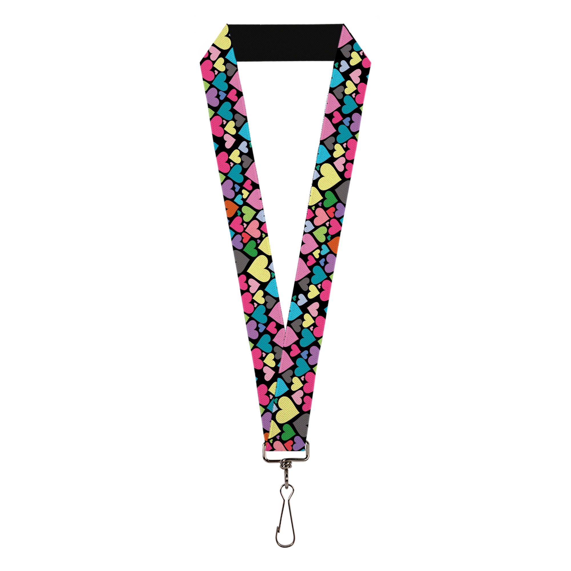 Lanyard - 1.0" - Hearts Black Multi Color Lanyards Buckle-Down