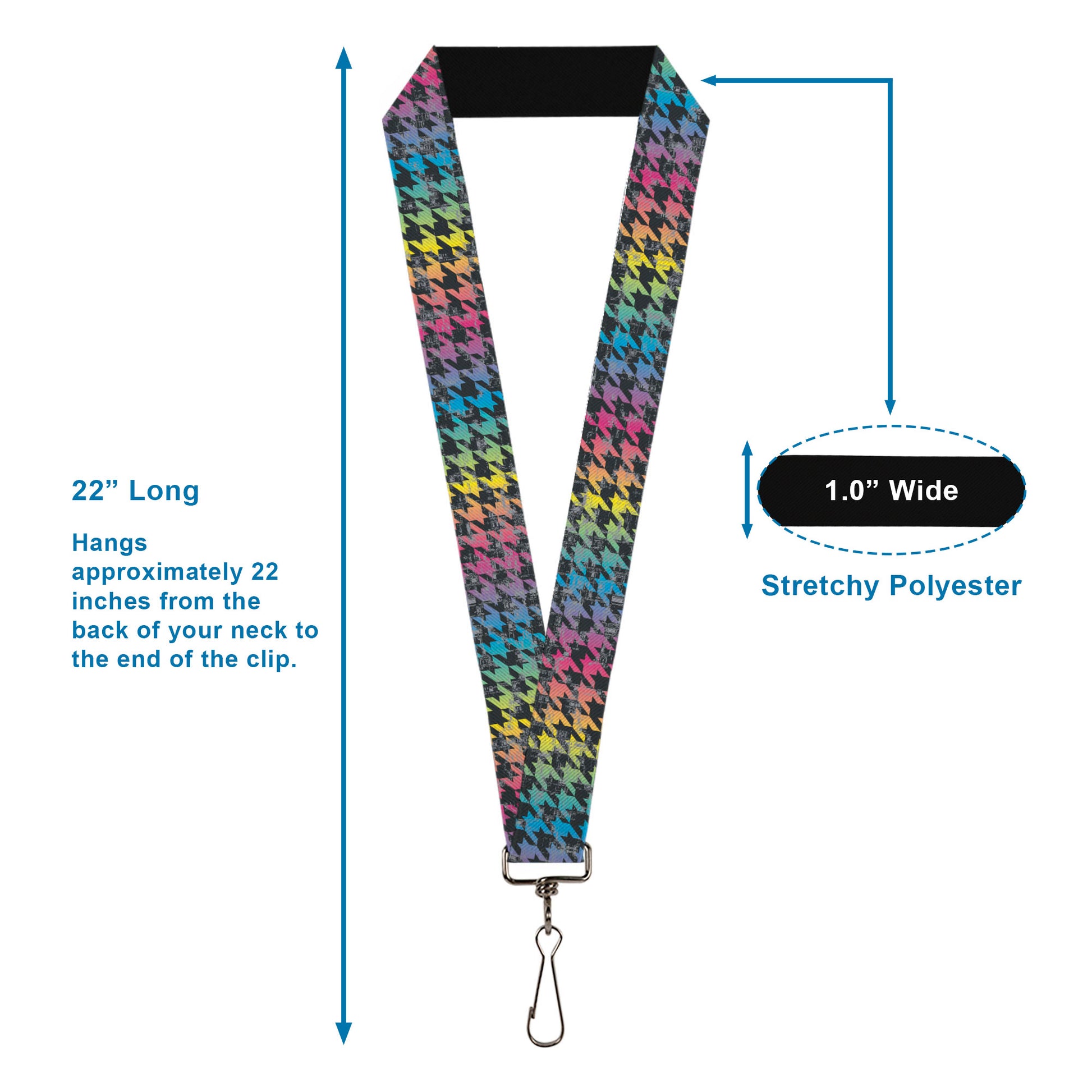 Lanyard - 1.0" - Houndstooth Black Rainbow Lanyards Buckle-Down