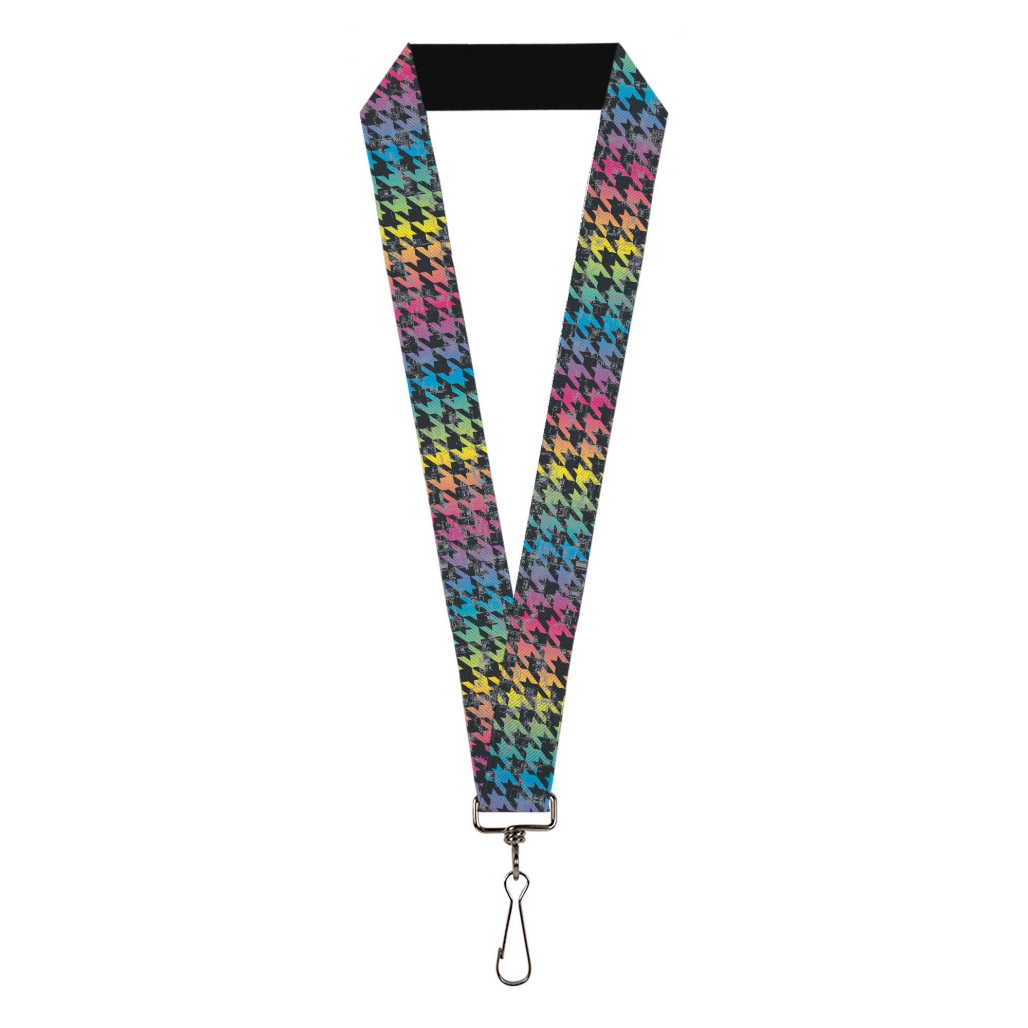 Lanyard - 1.0" - Houndstooth Black Rainbow Lanyards Buckle-Down