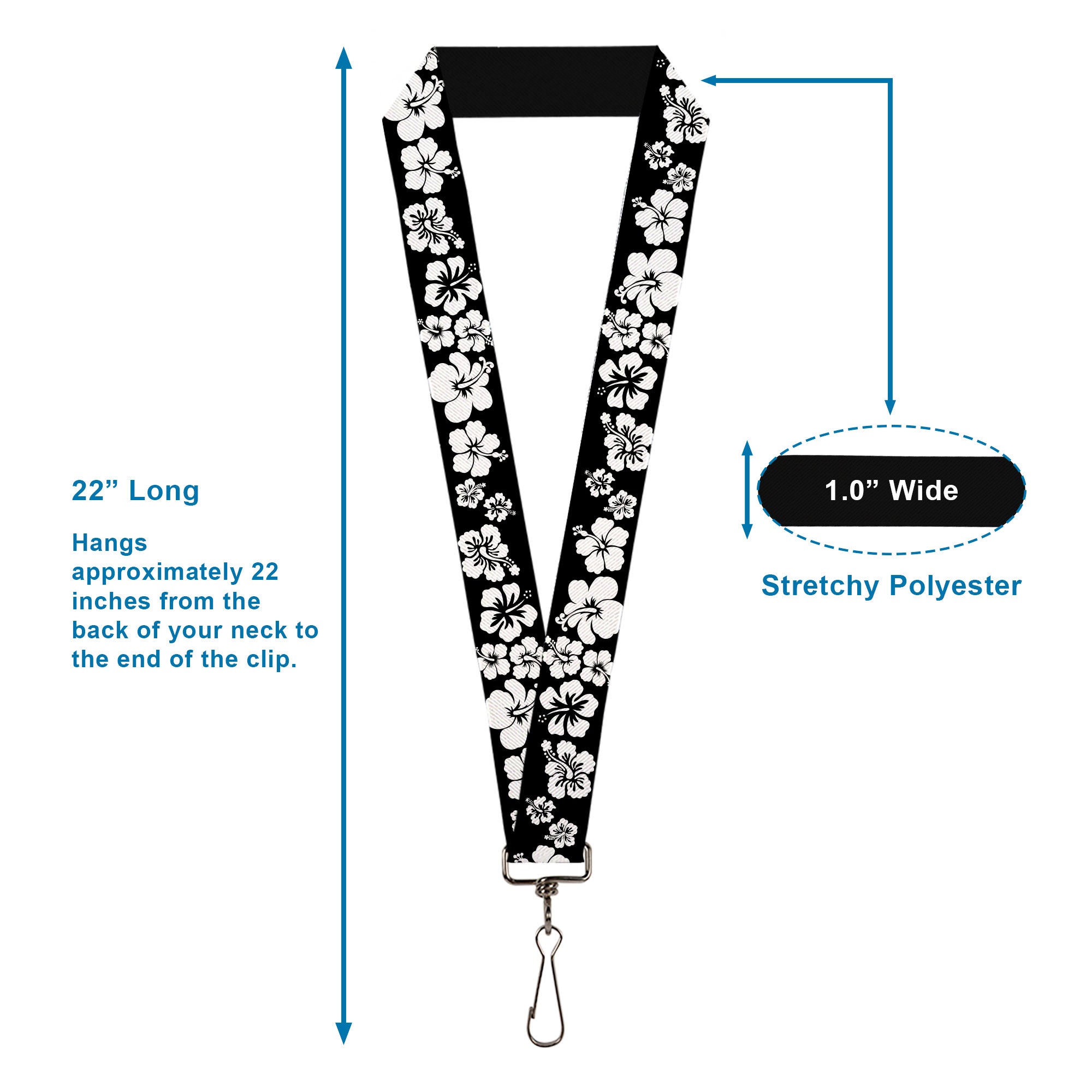 Lanyard - 1.0" - Hibiscus Black White Lanyards Buckle-Down