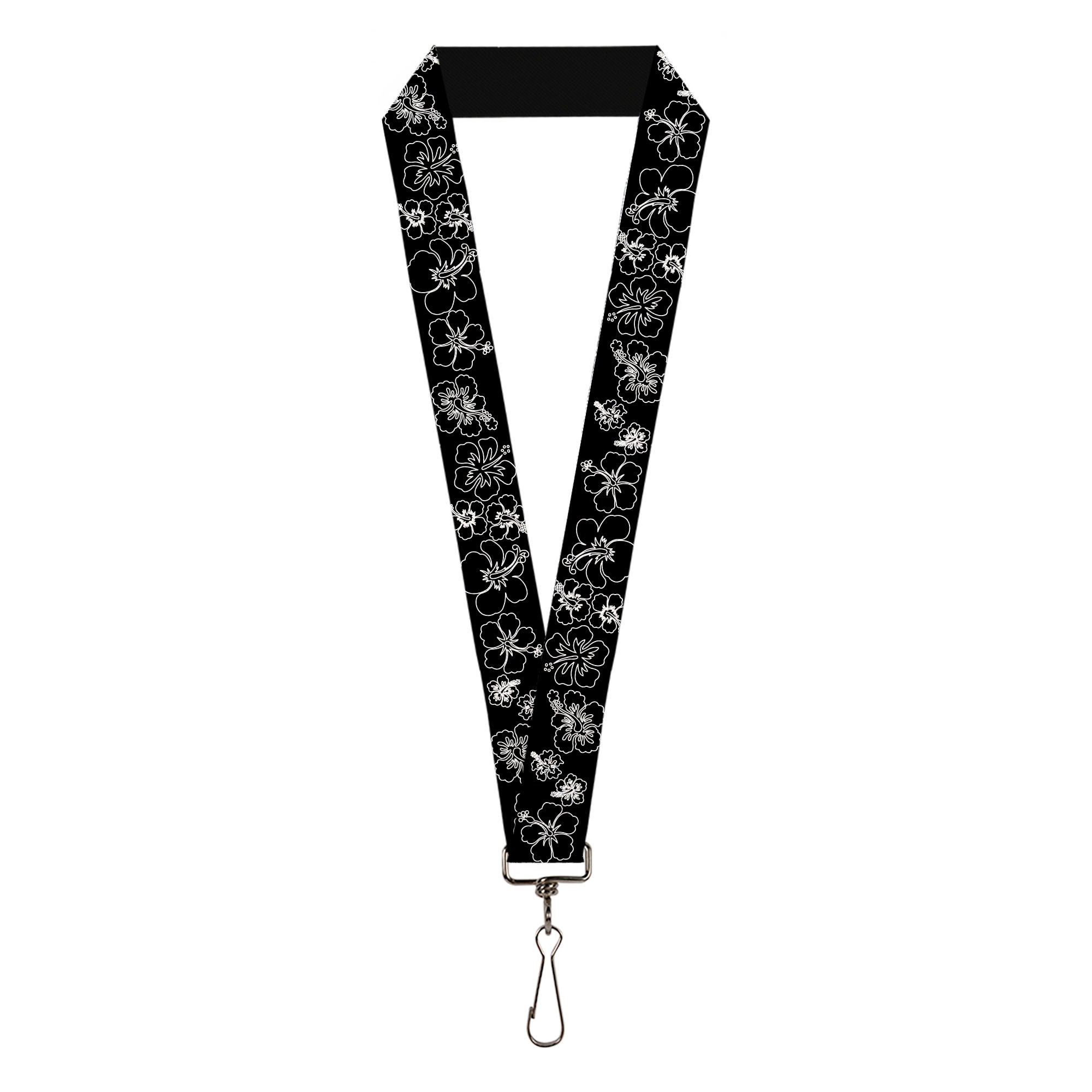 Lanyard - 1.0" - Hibiscus Outline Black White Lanyards Buckle-Down