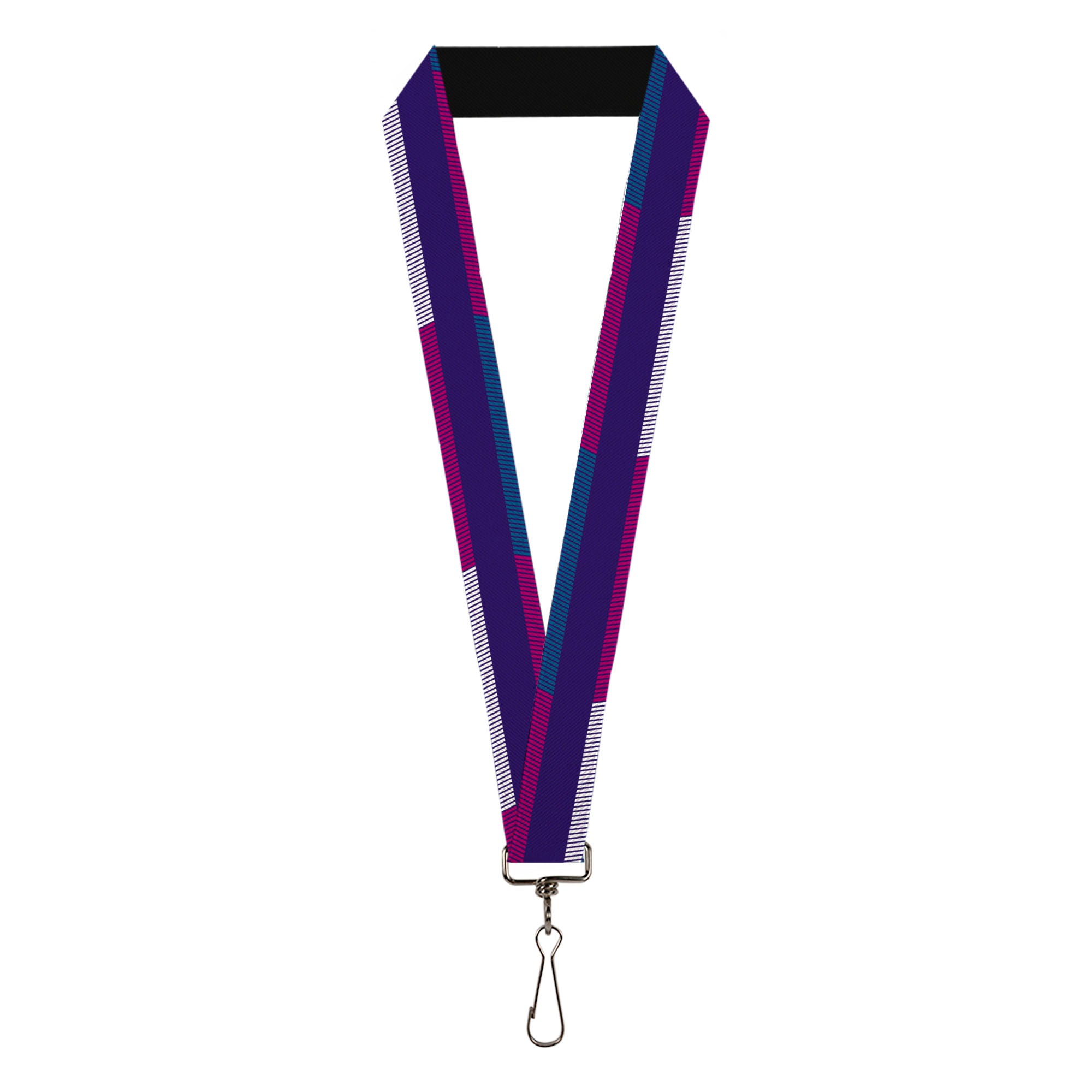 Lanyard - 1.0" - Hash Mark Stripe Navy Turquoise Fuchsia White Lanyards Buckle-Down
