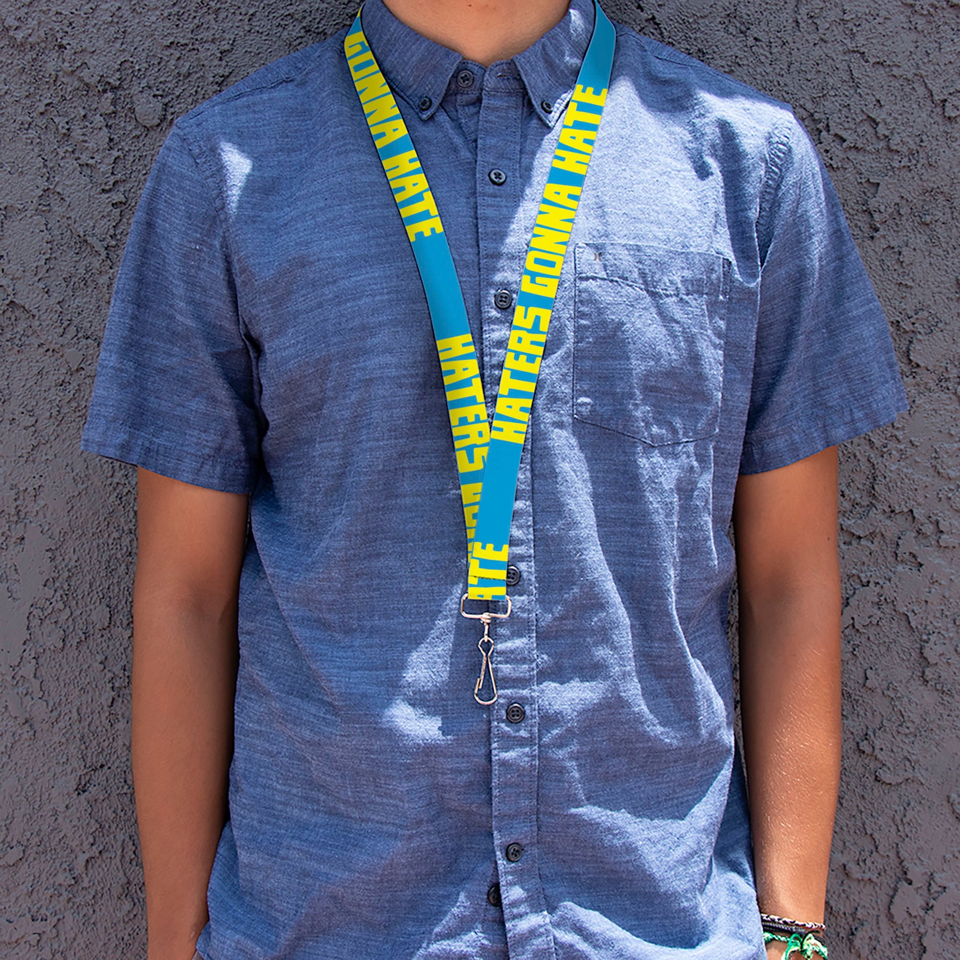 Lanyard - 1.0" - HATERS GONNA HATE Turquoise Yellow Lanyards Buckle-Down