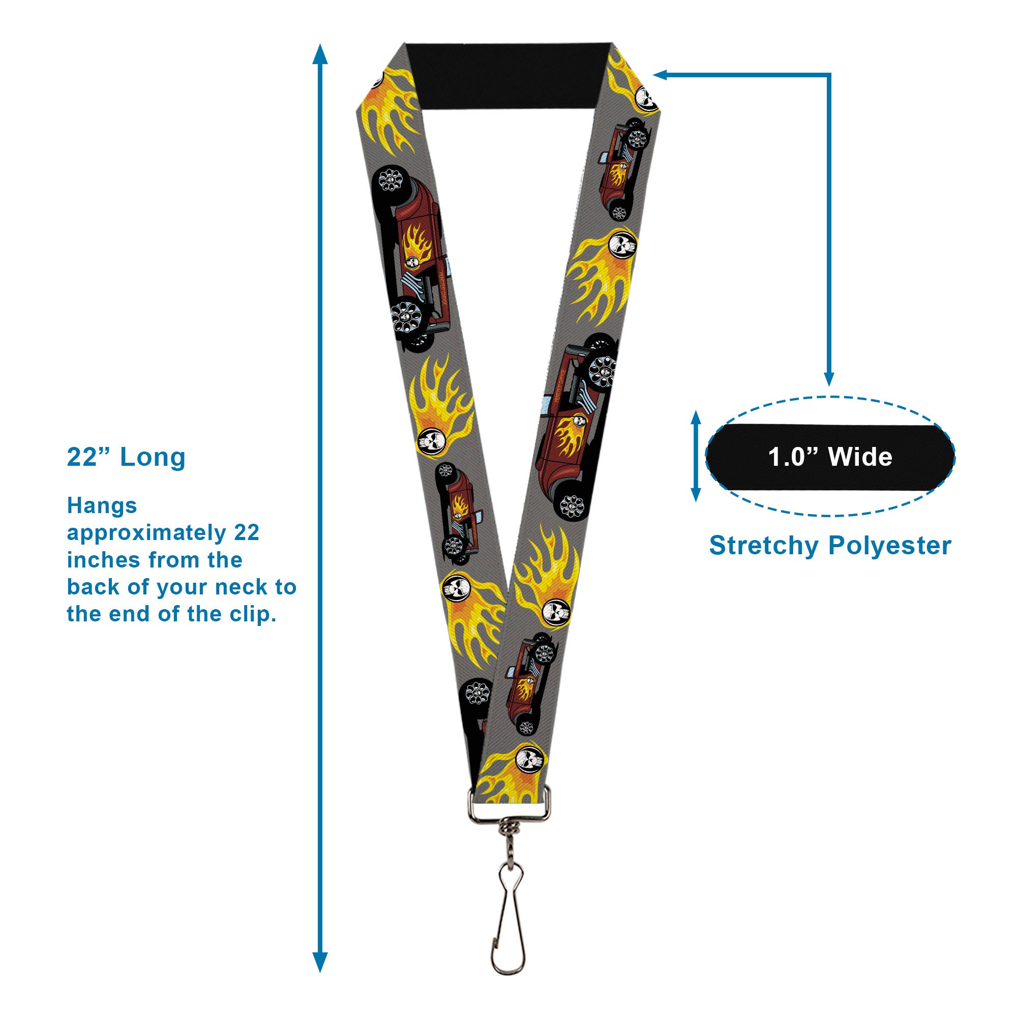Lanyard - 1.0" - Hot Rod w Flame Skull Lanyards Buckle-Down