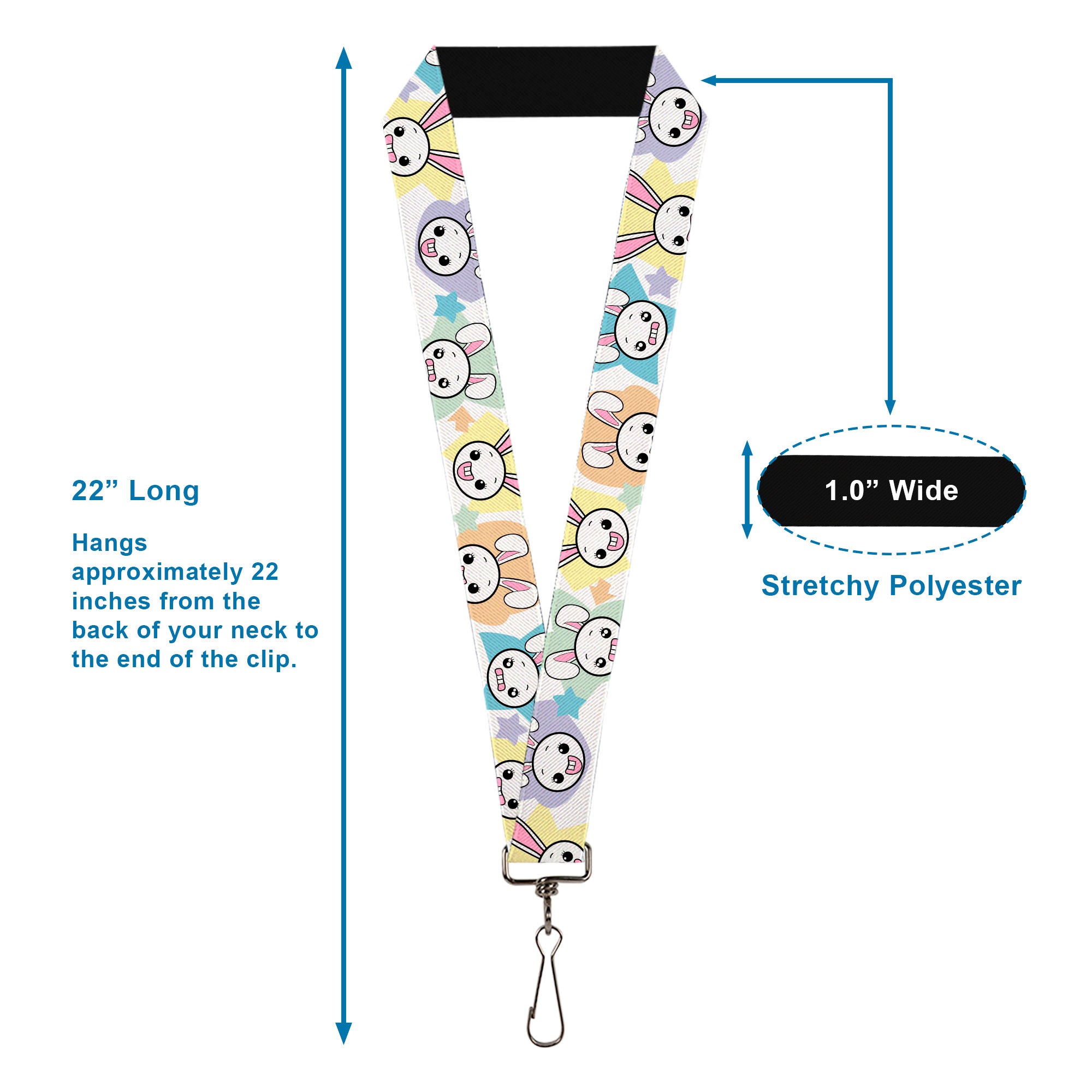 Lanyard - 1.0" - Happy Sad Bunnies & Stars White Pastel Lanyards Buckle-Down