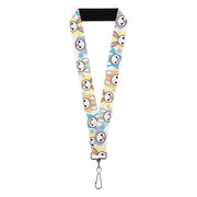 Lanyard - 1.0" - Happy Sad Bunnies & Stars White Pastel Lanyards Buckle-Down
