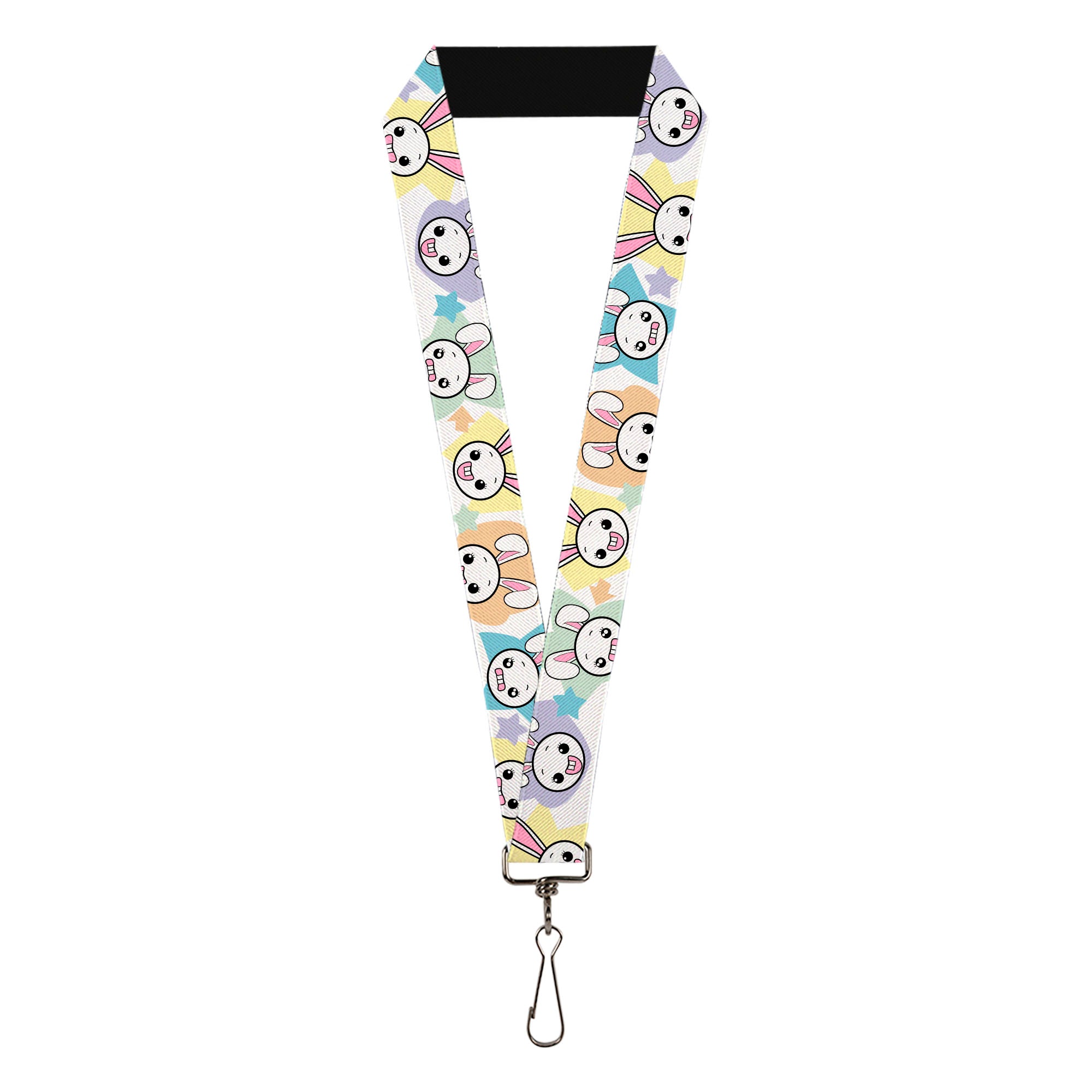 Lanyard - 1.0" - Happy Sad Bunnies & Stars White Pastel Lanyards Buckle-Down