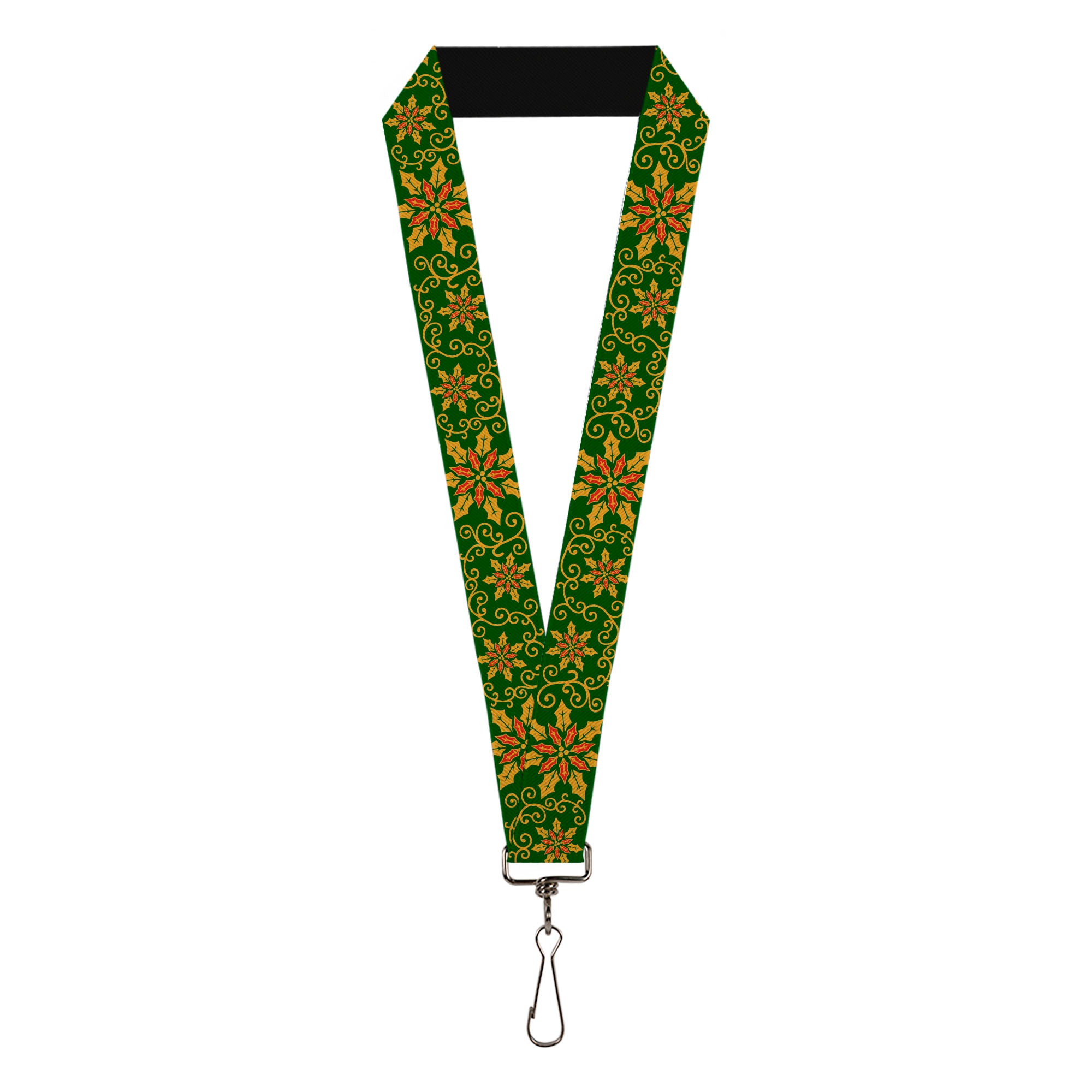 Lanyard - 1.0" - Holiday Holly Green Gold Red Lanyards Buckle-Down