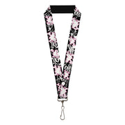 Lanyard - 1.0" - Heart & Cross Bones w Skulls & Splatter Black White Lanyards Buckle-Down