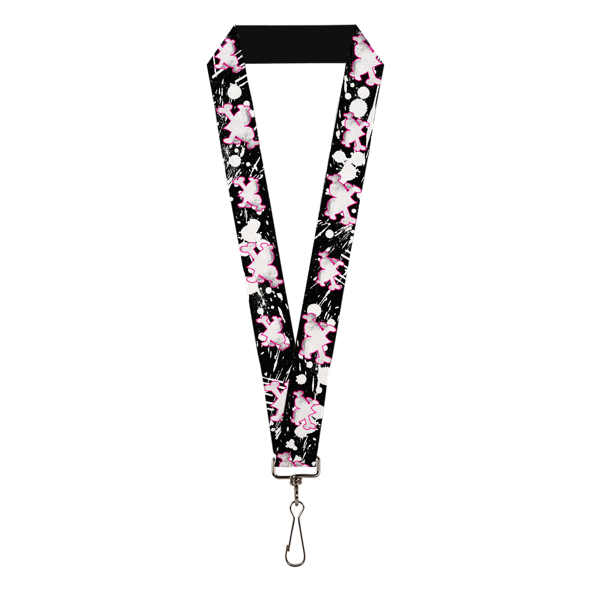 Lanyard - 1.0" - Heart & Cross Bones w Splatter Black White Lanyards Buckle-Down