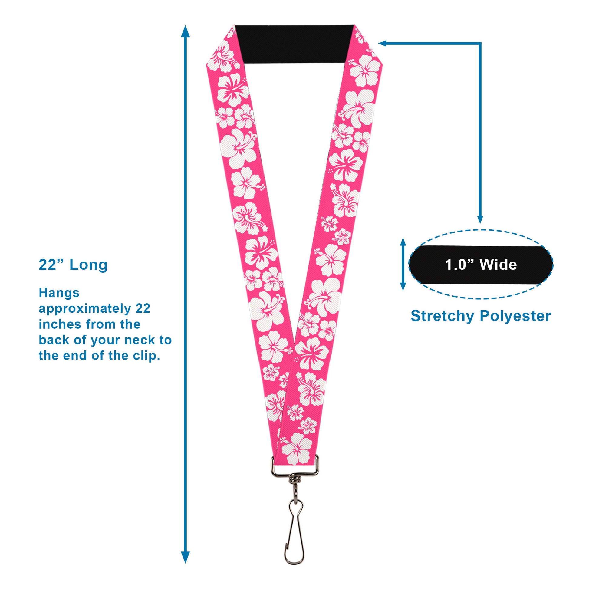 Lanyard - 1.0" - Hibiscus Neon Pink White Lanyards Buckle-Down