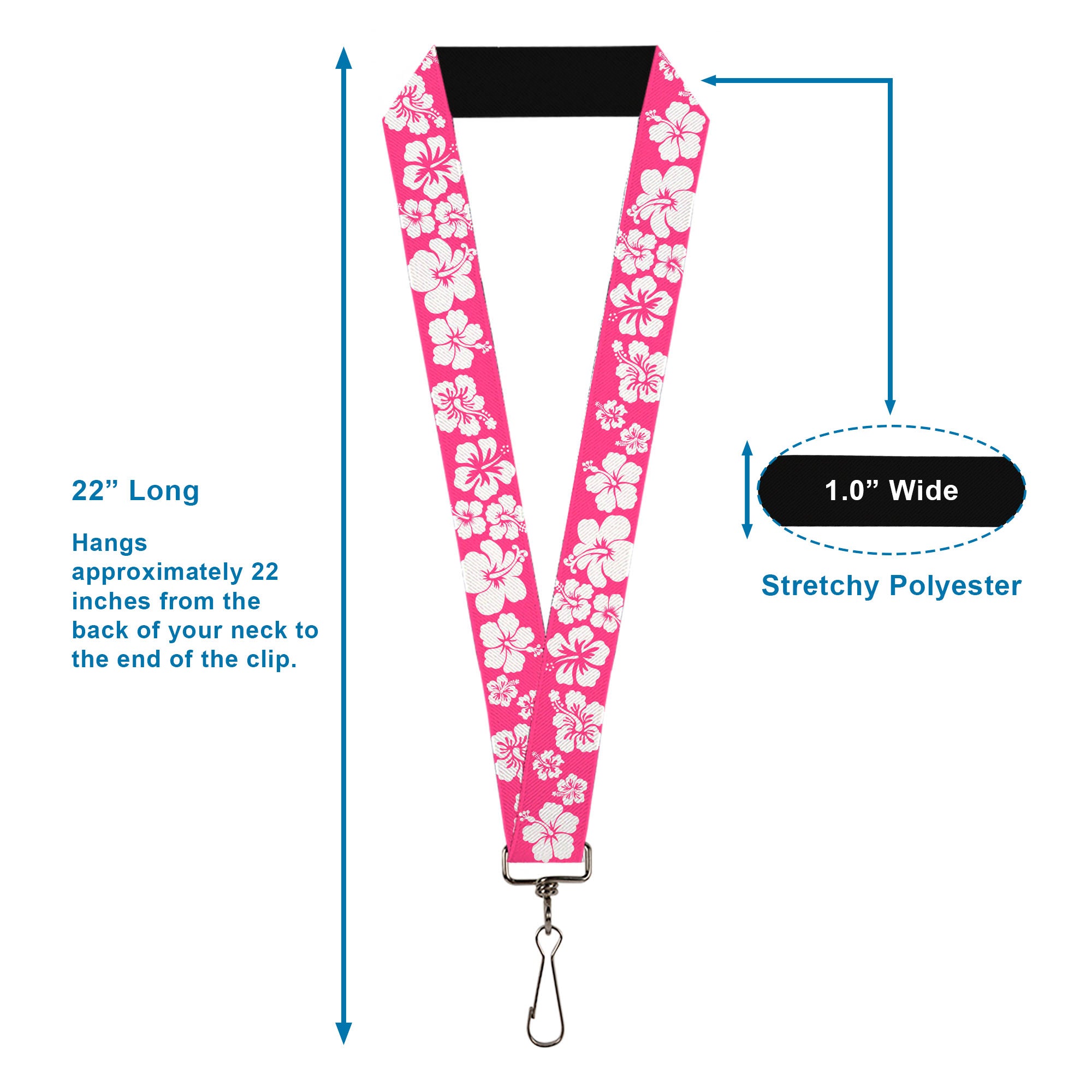 Lanyard - 1.0" - Hibiscus Neon Pink White Lanyards Buckle-Down