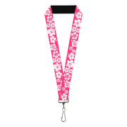 Lanyard - 1.0" - Hibiscus Neon Pink White Lanyards Buckle-Down