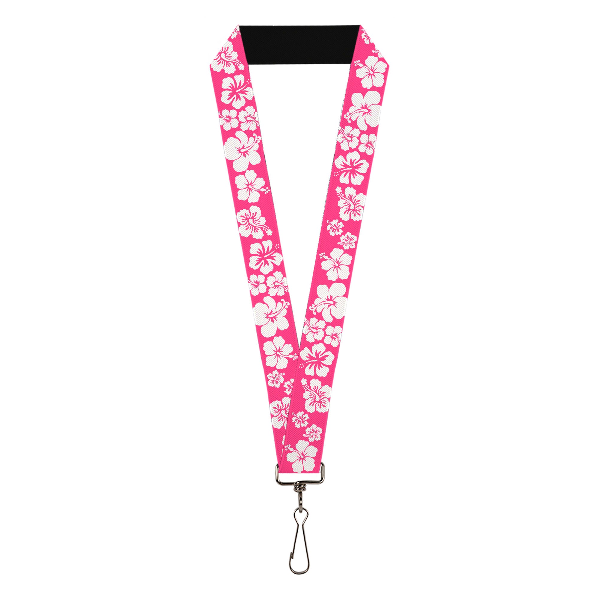 Lanyard - 1.0" - Hibiscus Neon Pink White Lanyards Buckle-Down