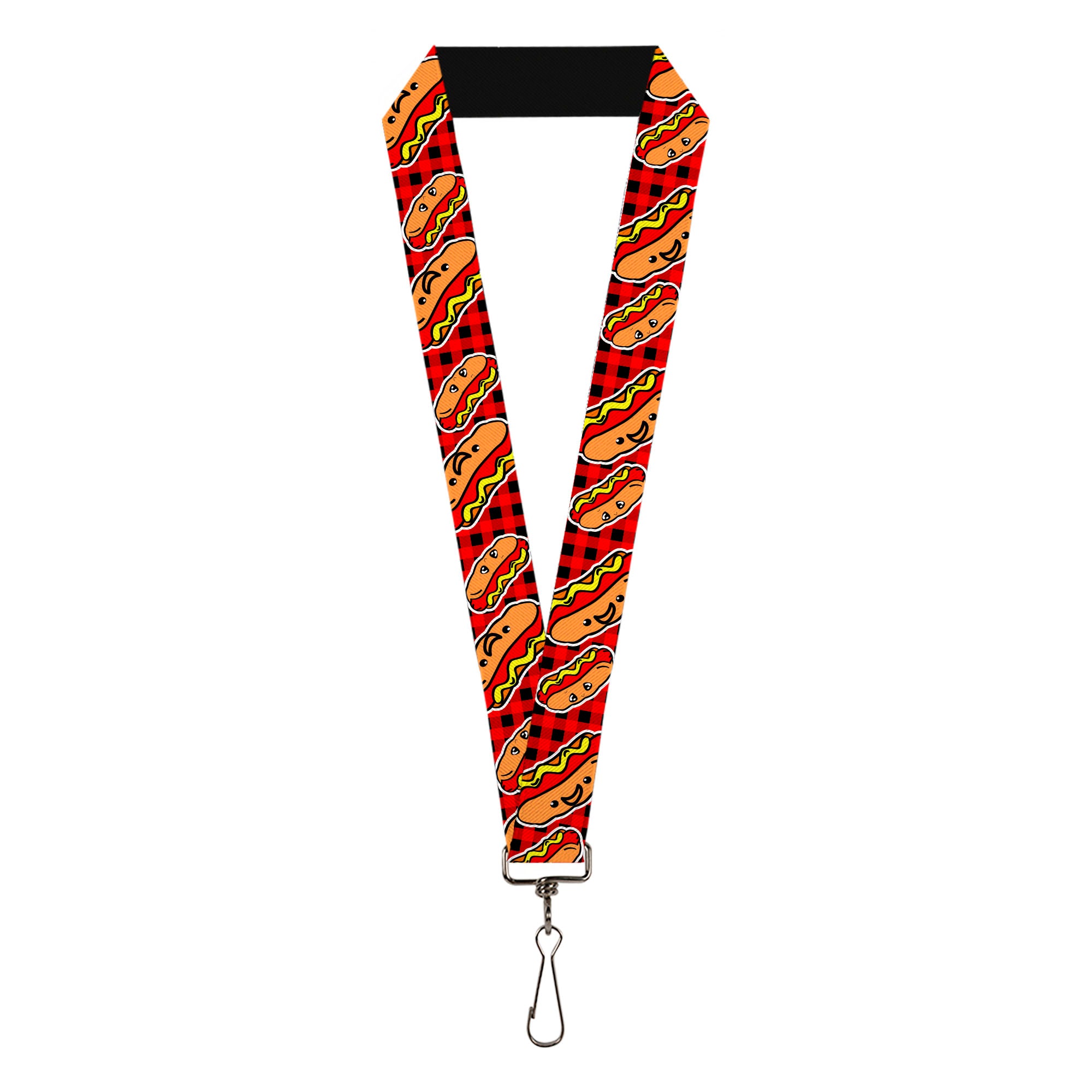 Lanyard - 1.0" - Hot Dogs Buffalo Plaid Black Red Lanyards Buckle-Down