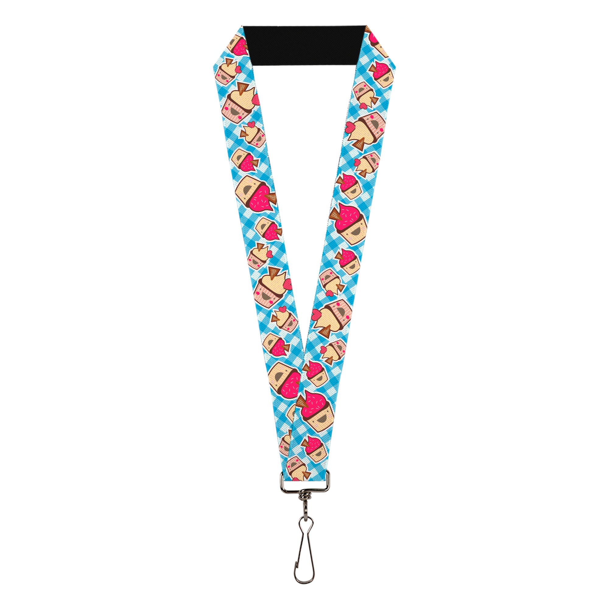 Lanyard - 1.0" - Happy Cupcakes Buffalo Plaid White Blue Lanyards Buckle-Down