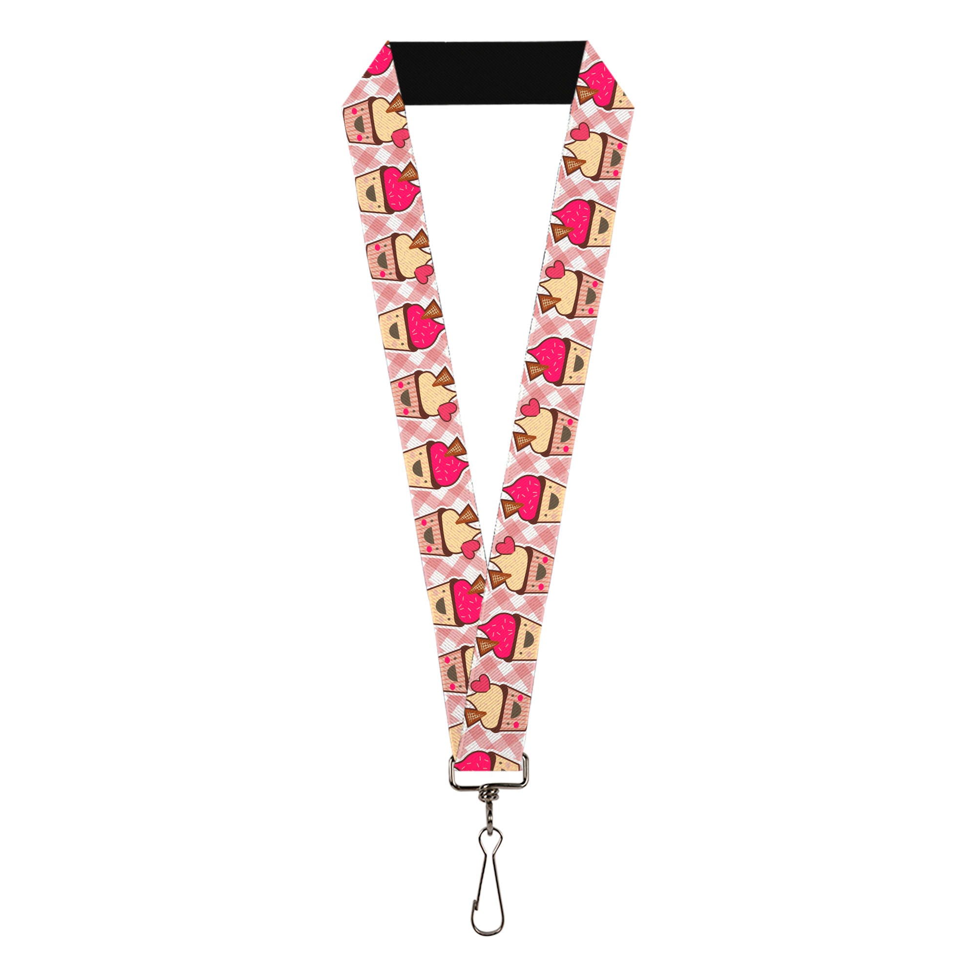 Lanyard - 1.0" - Happy Cupcakes Buffalo Plaid White Pink Lanyards Buckle-Down