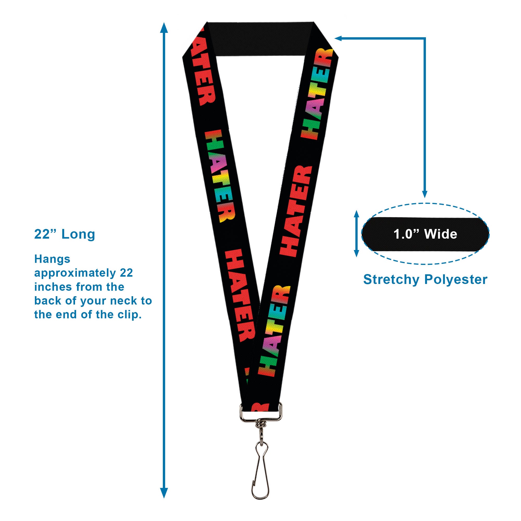 Lanyard - 1.0" - HATER Black Red Rainbow Fade Lanyards Buckle-Down