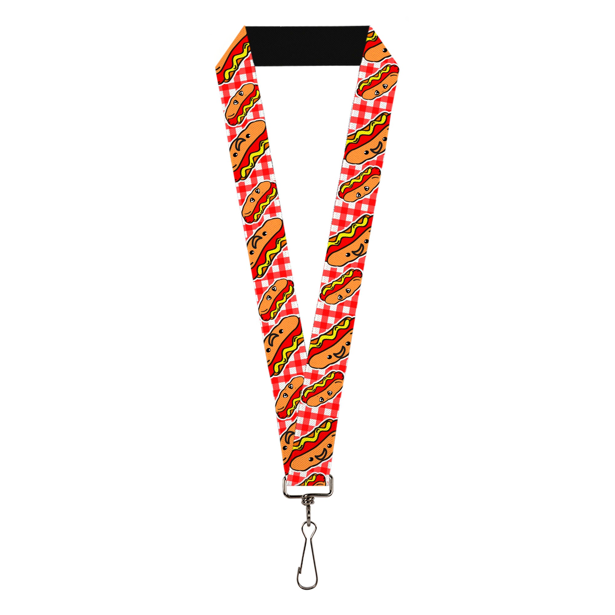 Lanyard - 1.0" - Hot Dogs Buffalo Plaid White Red Lanyards Buckle-Down