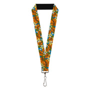 Lanyard - 1.0" - Hibiscus Collage Blue Orange Yellow Lanyards Buckle-Down