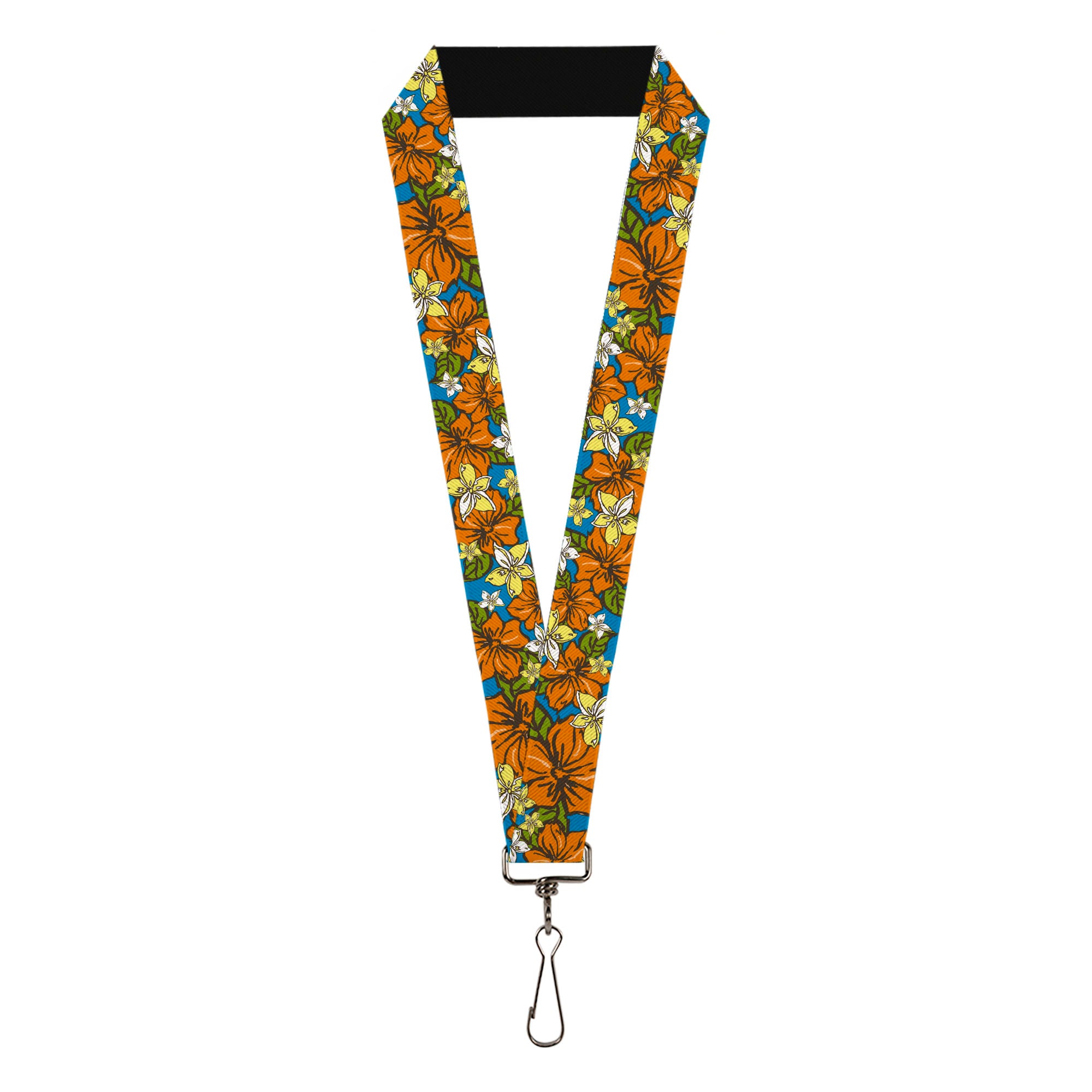 Lanyard - 1.0" - Hibiscus Collage Blue Orange Yellow Lanyards Buckle-Down