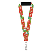 Lanyard - 1.0" - Hibiscus & Plumerias Turquoise Greed Red White Lanyards Buckle-Down