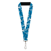 Lanyard - 1.0" - Hibiscus Collage White Blues Lanyards Buckle-Down