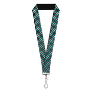Lanyard - 1.0" - Houndstooth Black White Turquoise Lanyards Buckle-Down