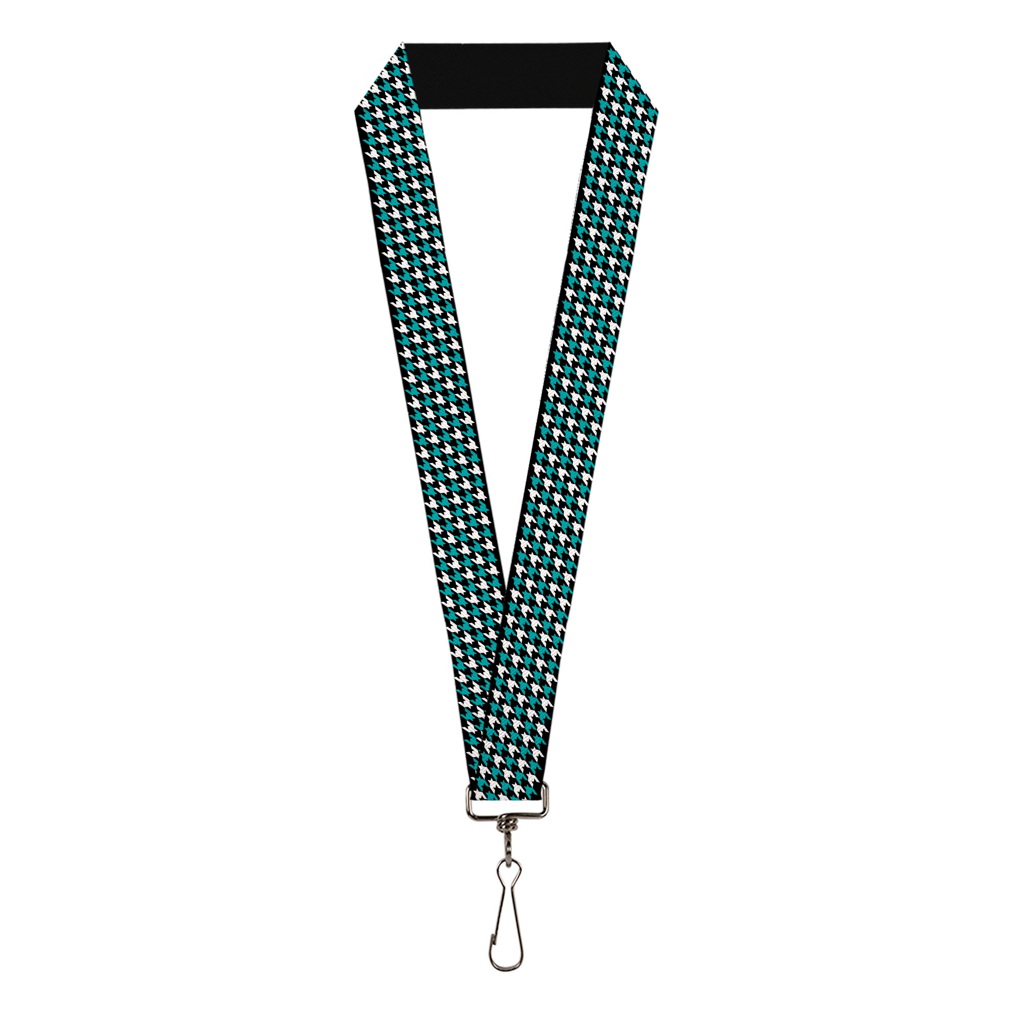 Lanyard - 1.0" - Houndstooth Black White Turquoise Lanyards Buckle-Down