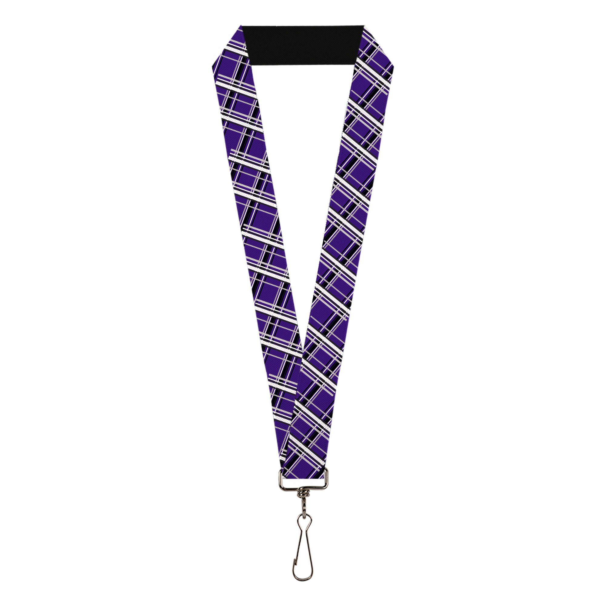 Lanyard - 1.0" - Houndstooth Gray Purple White Lanyards Buckle-Down
