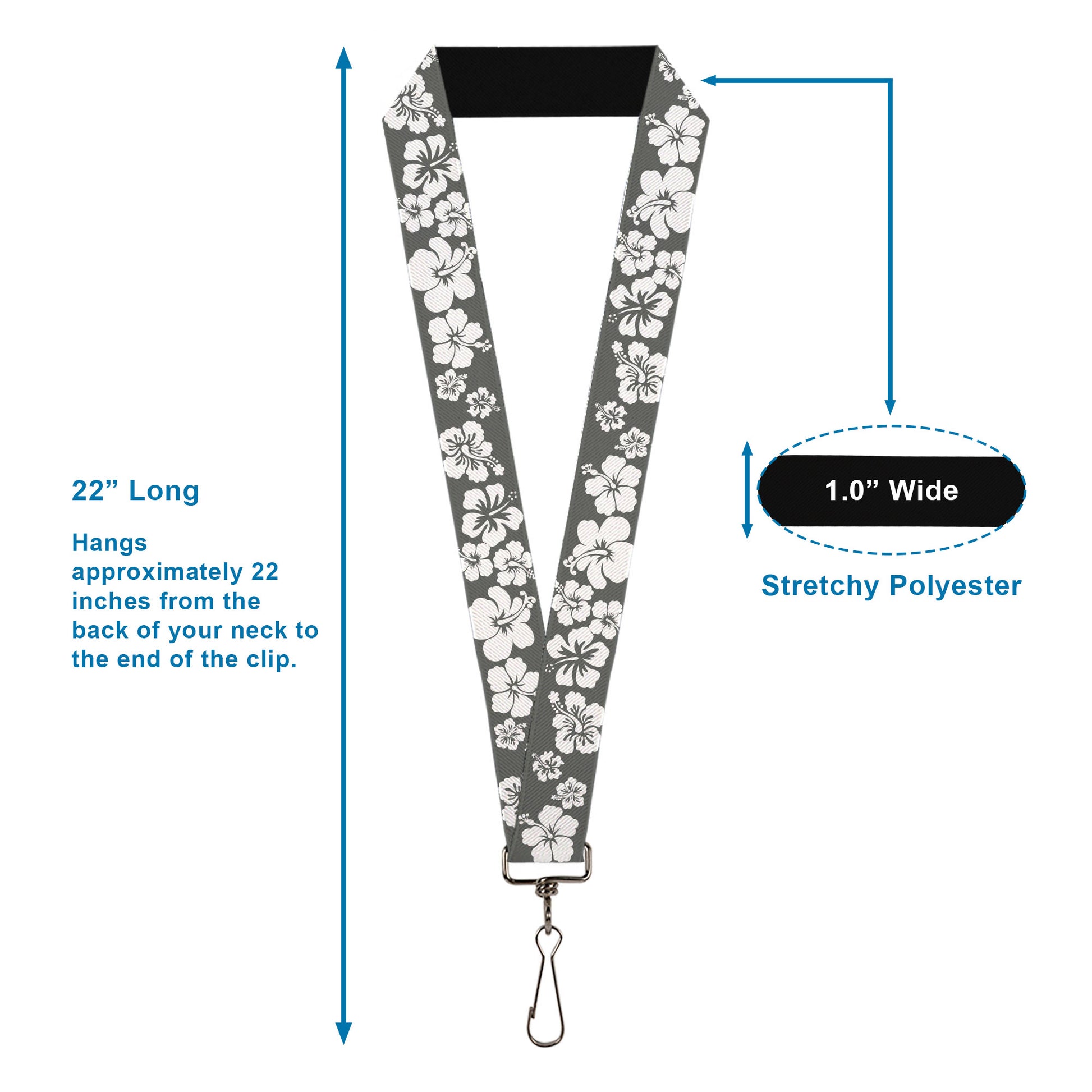 Lanyard - 1.0" - Hibiscus Gray White Lanyards Buckle-Down