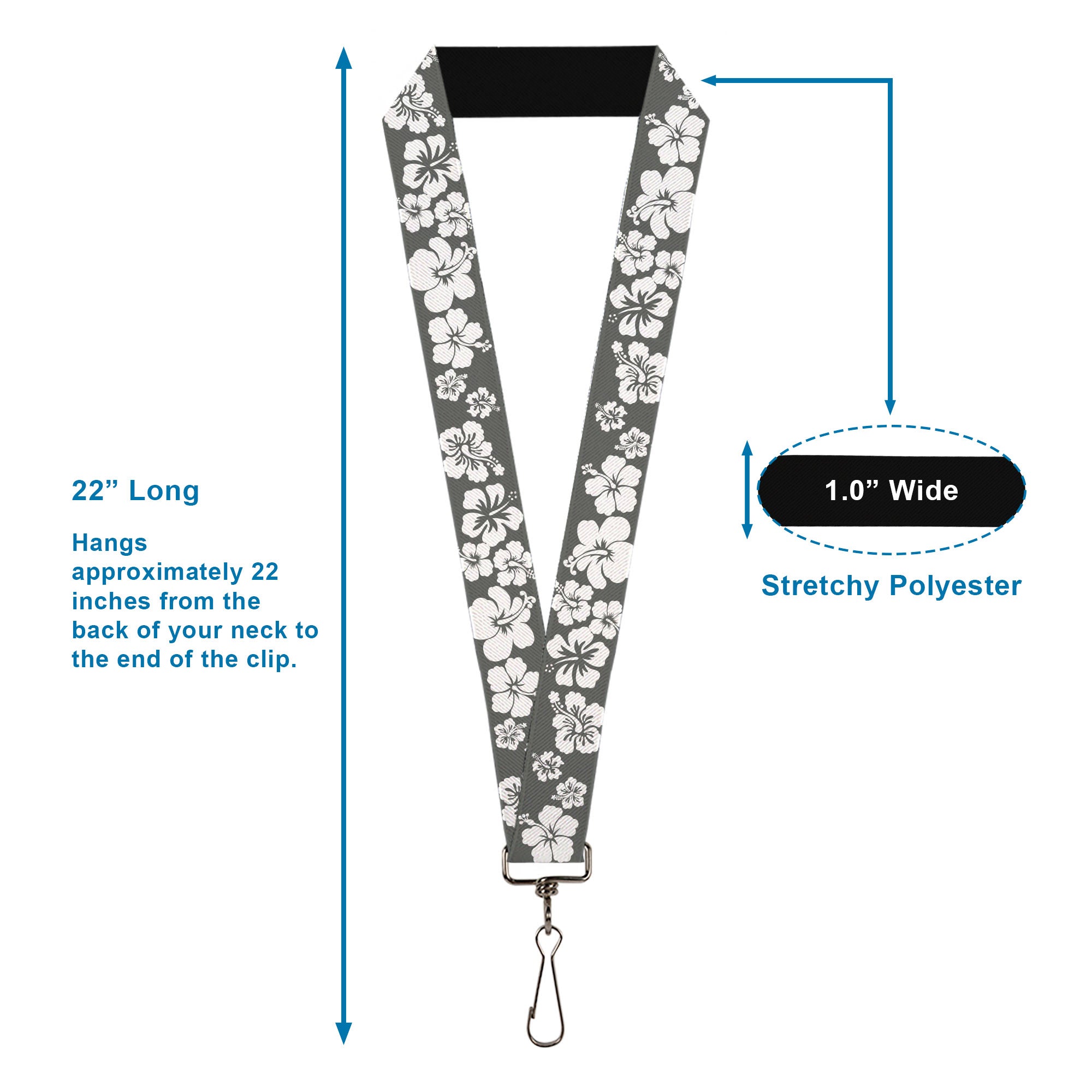 Lanyard - 1.0" - Hibiscus Gray White Lanyards Buckle-Down