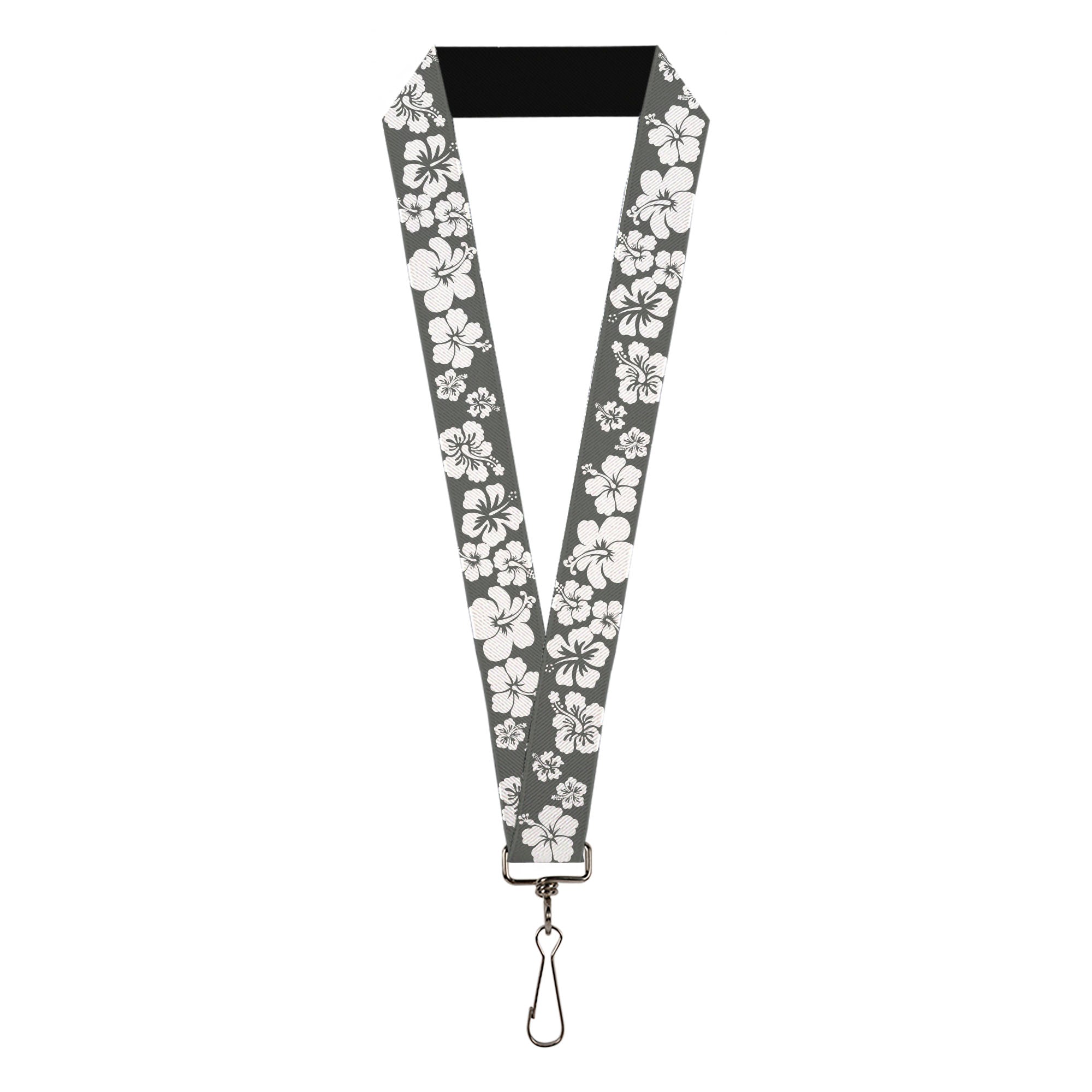 Lanyard - 1.0" - Hibiscus Gray White Lanyards Buckle-Down